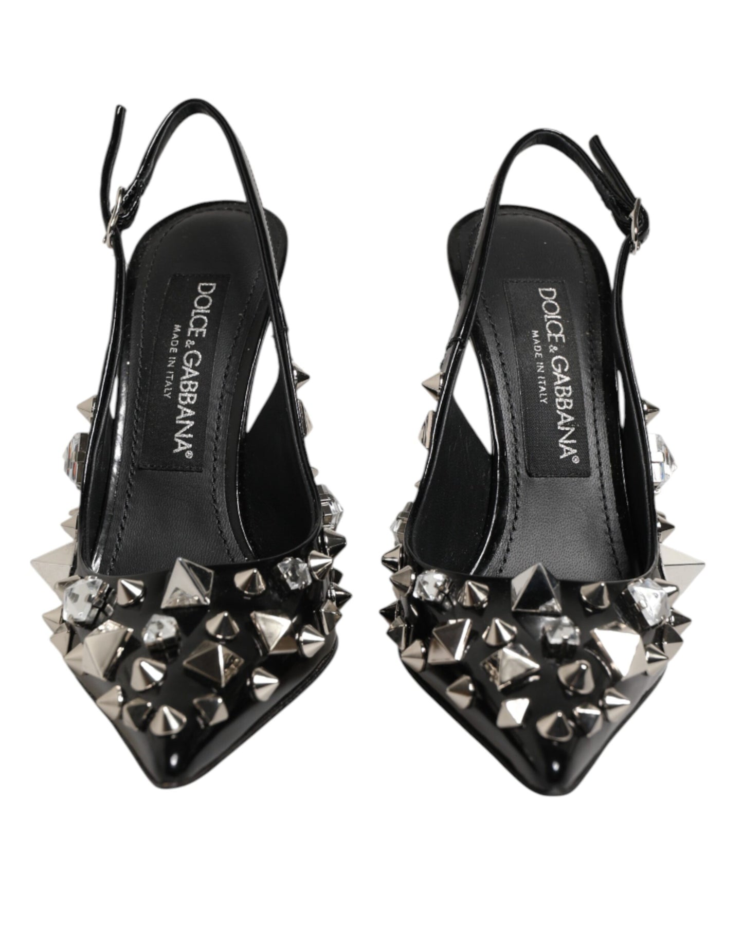 Dolce & Gabbana Black Studded Leather Heels Slingbacks Shoes Curated Luxury Accessories by Orvyn