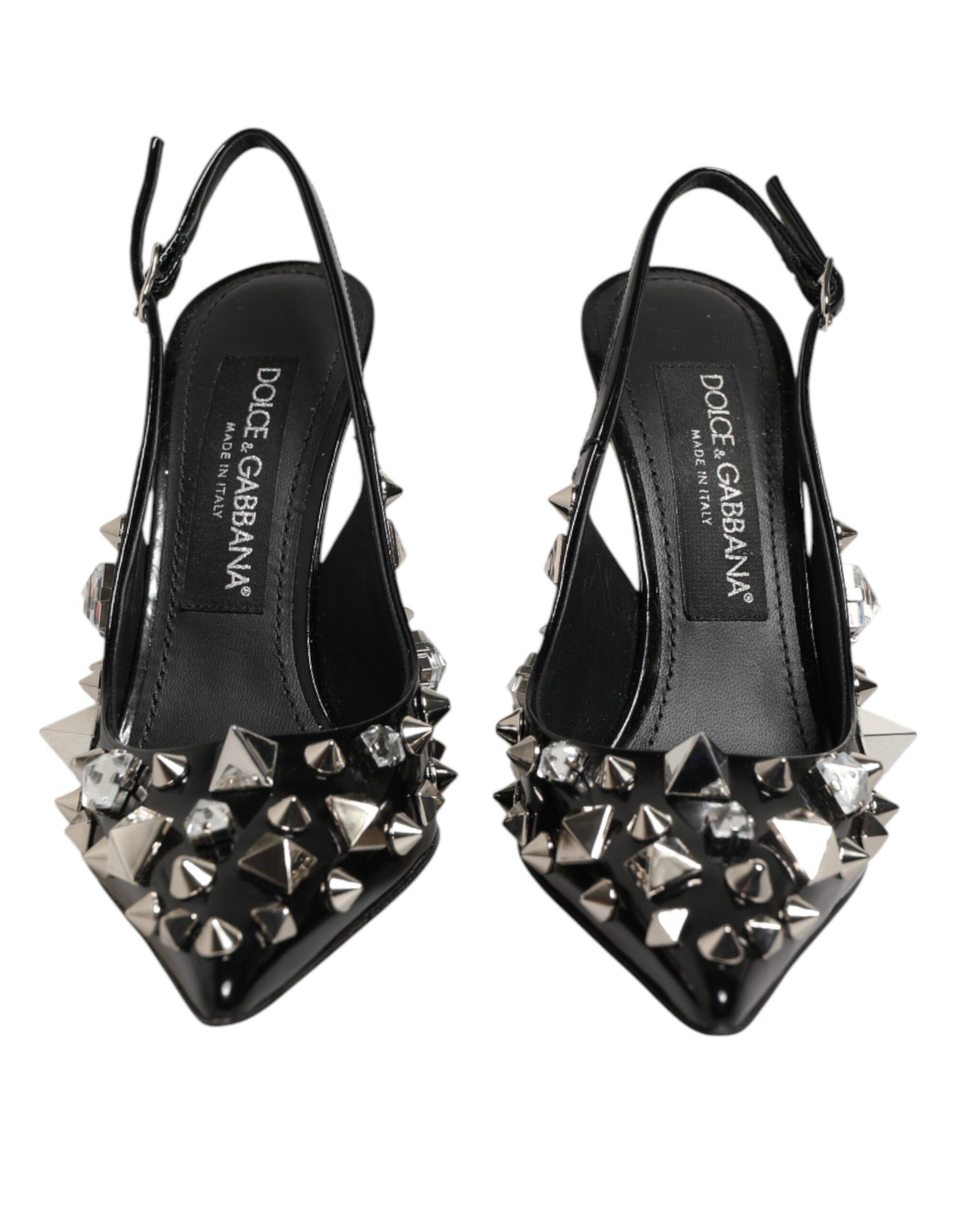 Dolce & Gabbana Black Studded Leather Heels Slingbacks Shoes Curated Luxury Accessories by Orvyn
