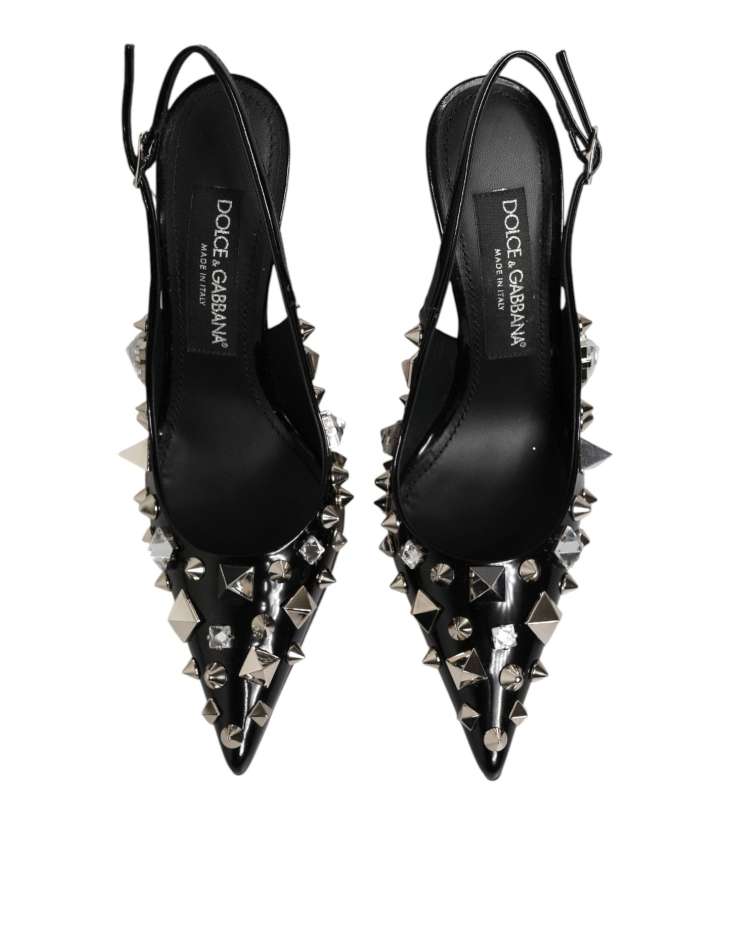 Dolce & Gabbana Black Studded Leather Heels Slingbacks Shoes Curated Luxury Accessories by Orvyn