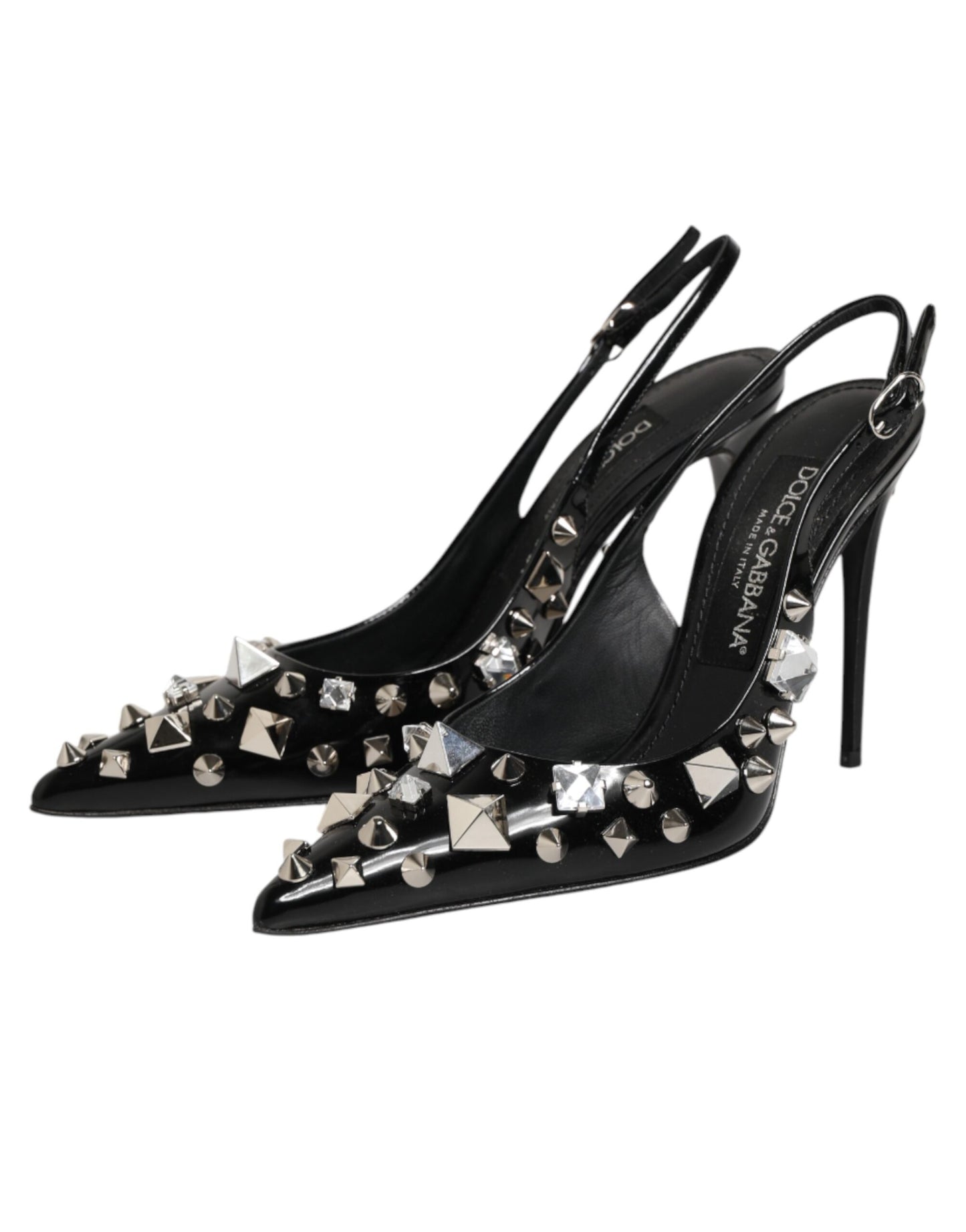 Dolce & Gabbana Black Studded Leather Heels Slingbacks Shoes Curated Luxury Accessories by Orvyn