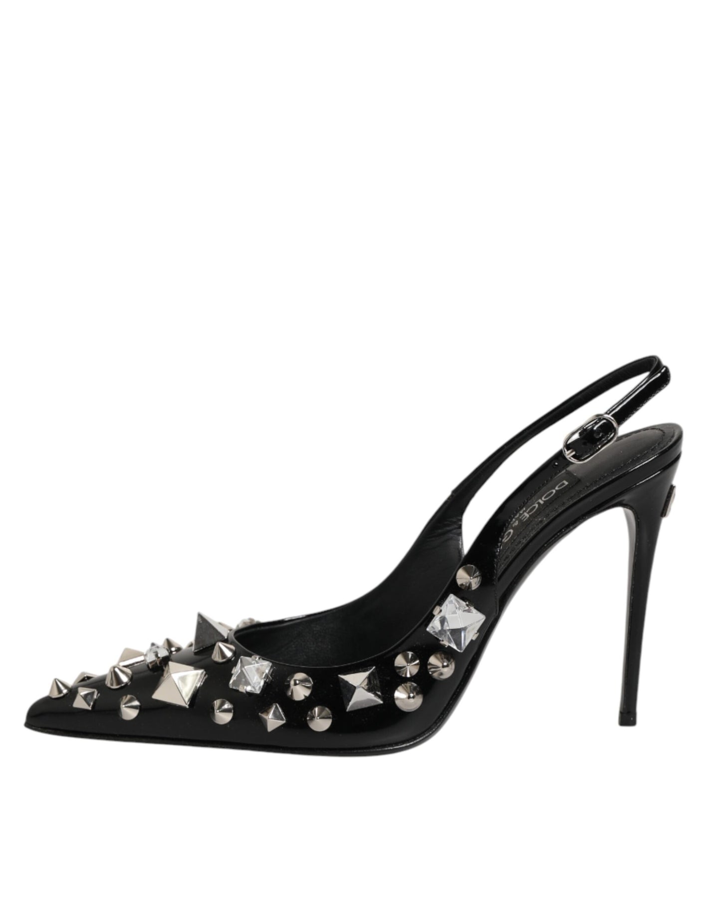 Dolce & Gabbana Black Studded Leather Heels Slingbacks Shoes Curated Luxury Accessories by Orvyn