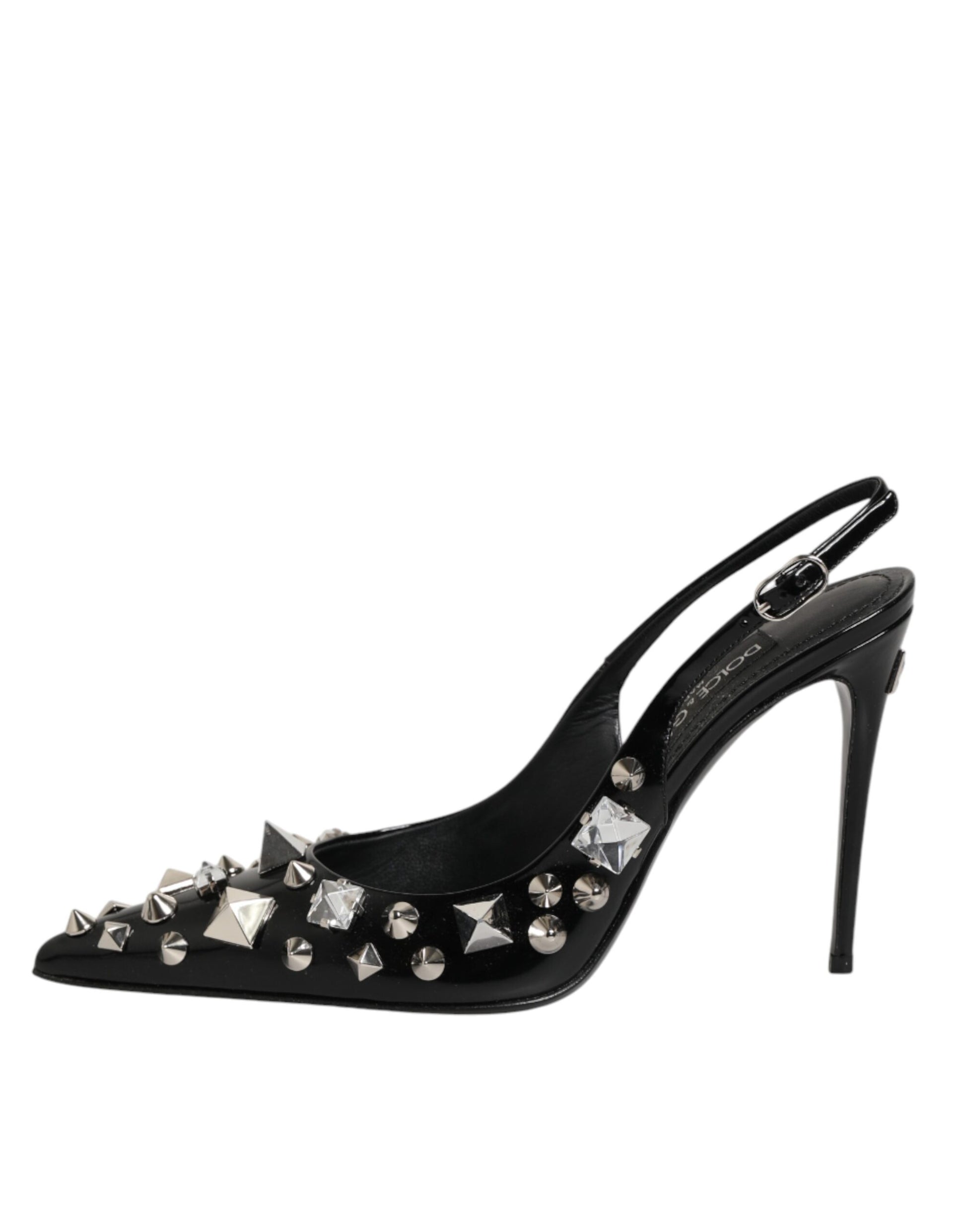 Dolce & Gabbana Black Studded Leather Heels Slingbacks Shoes Curated Luxury Accessories by Orvyn