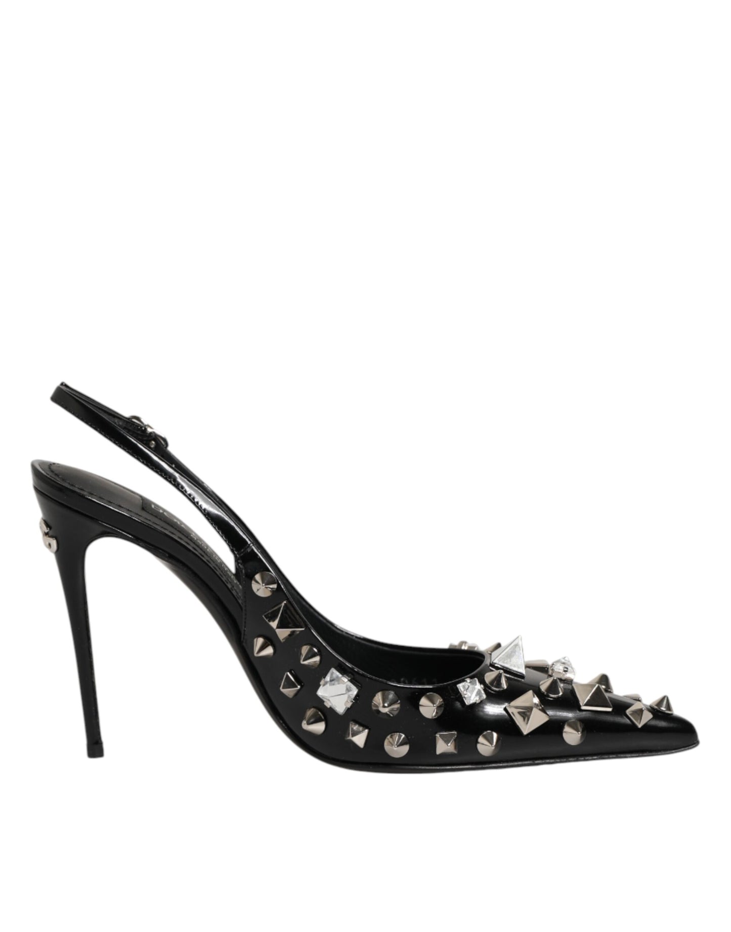 Dolce & Gabbana Black Studded Leather Heels Slingbacks Shoes Curated Luxury Accessories by Orvyn