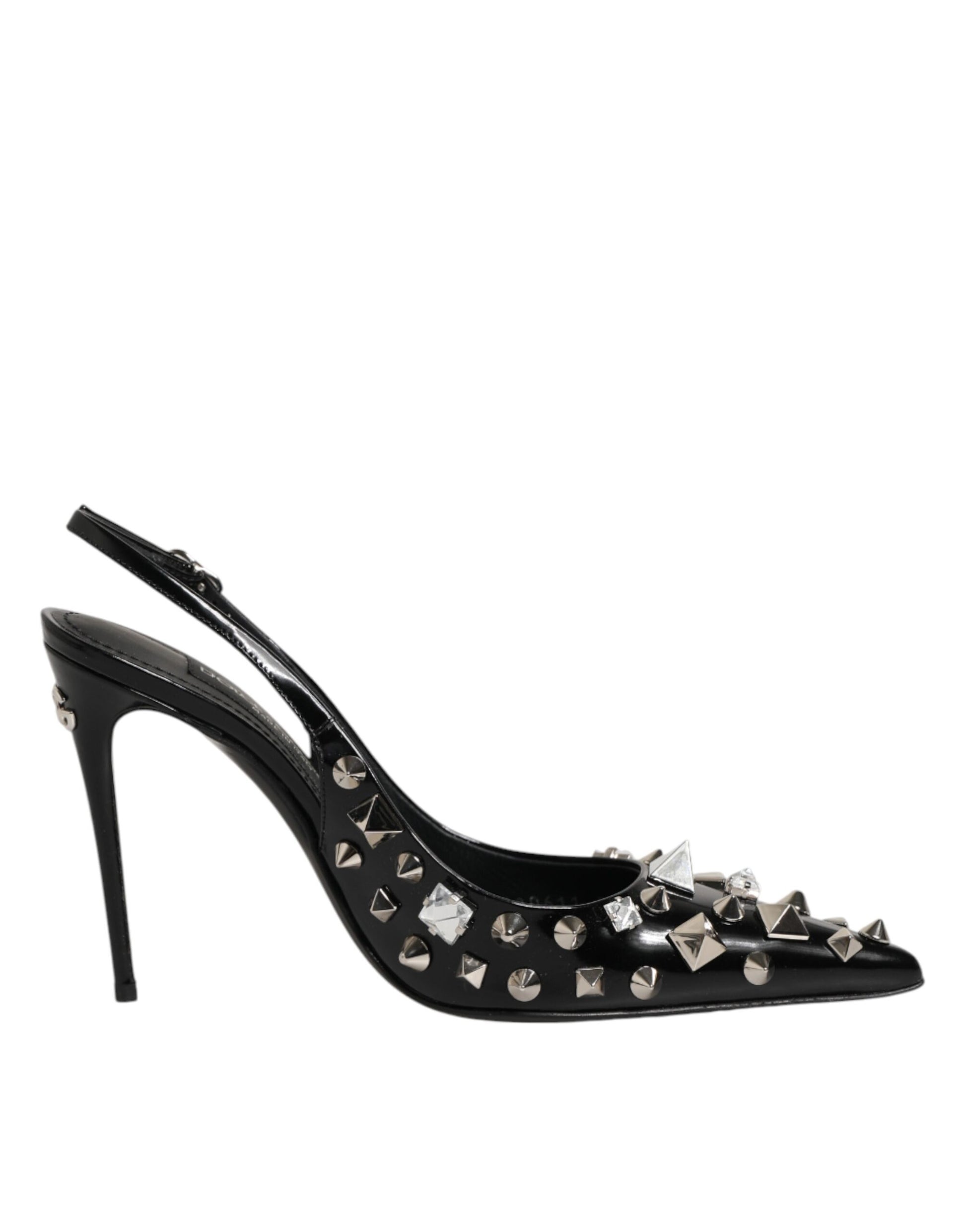Dolce & Gabbana Black Studded Leather Heels Slingbacks Shoes Curated Luxury Accessories by Orvyn