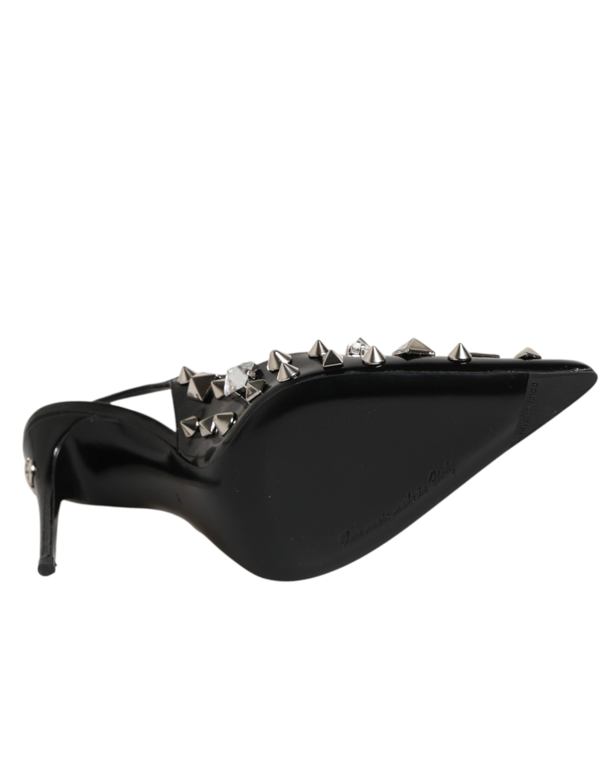 Dolce & Gabbana Black Studded Leather Heels Slingbacks Shoes Curated Luxury Accessories by Orvyn