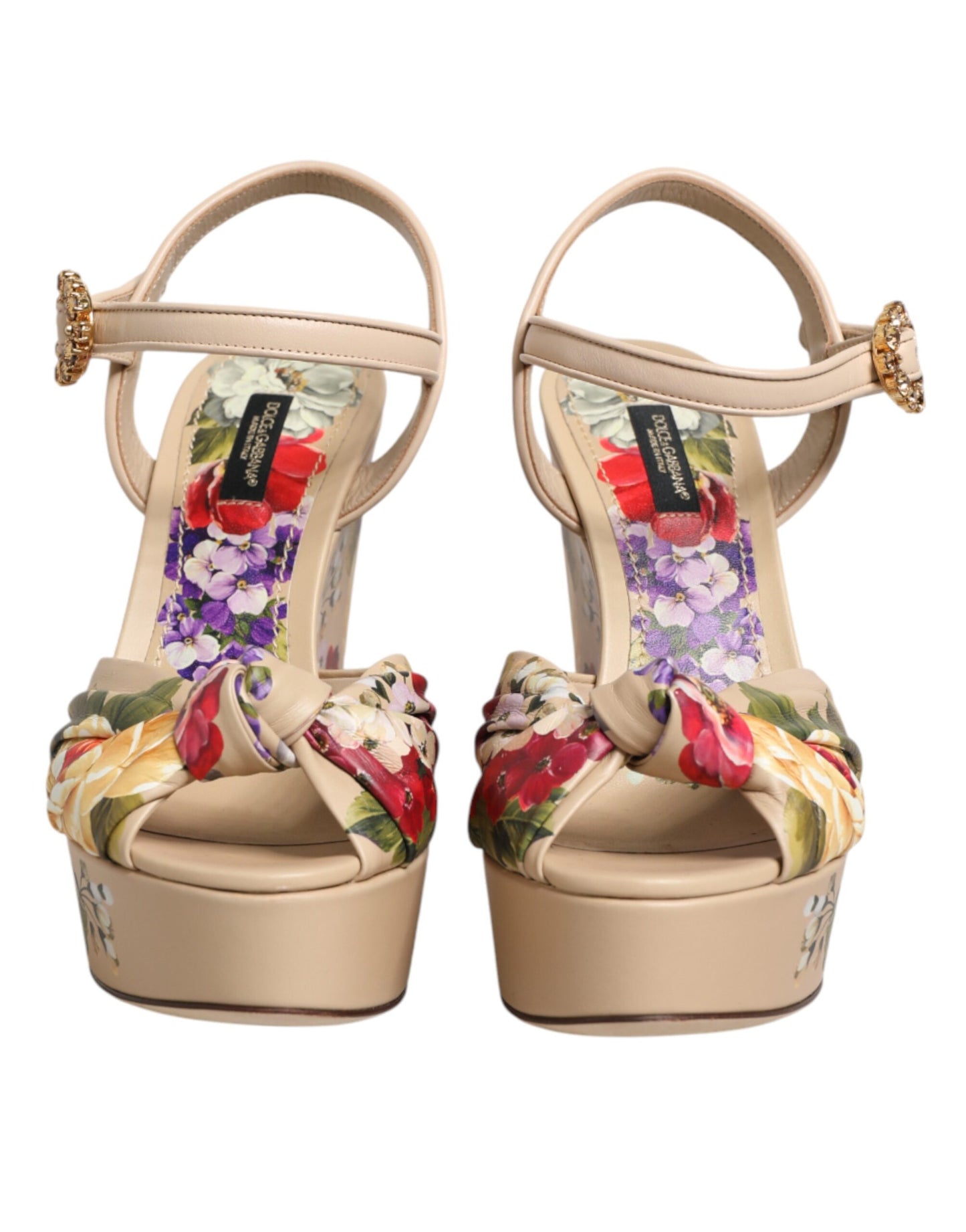 Dolce & Gabbana Beige Floral Ankle Strap Wedge Sandals Shoes Curated Luxury Accessories by Orvyn