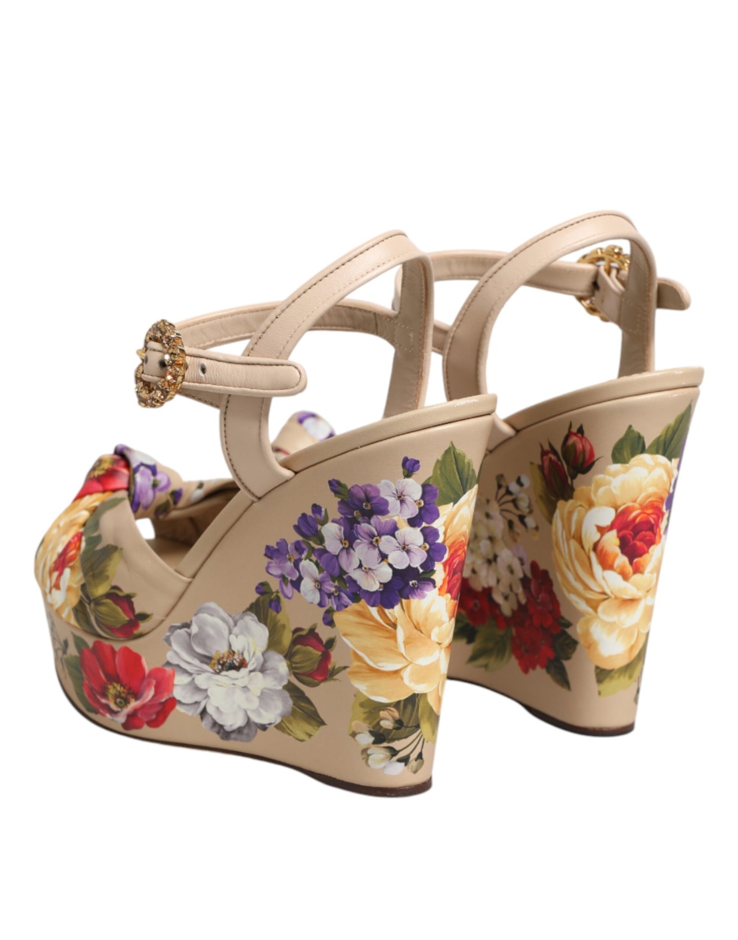 Dolce & Gabbana Beige Floral Ankle Strap Wedge Sandals Shoes Curated Luxury Accessories by Orvyn