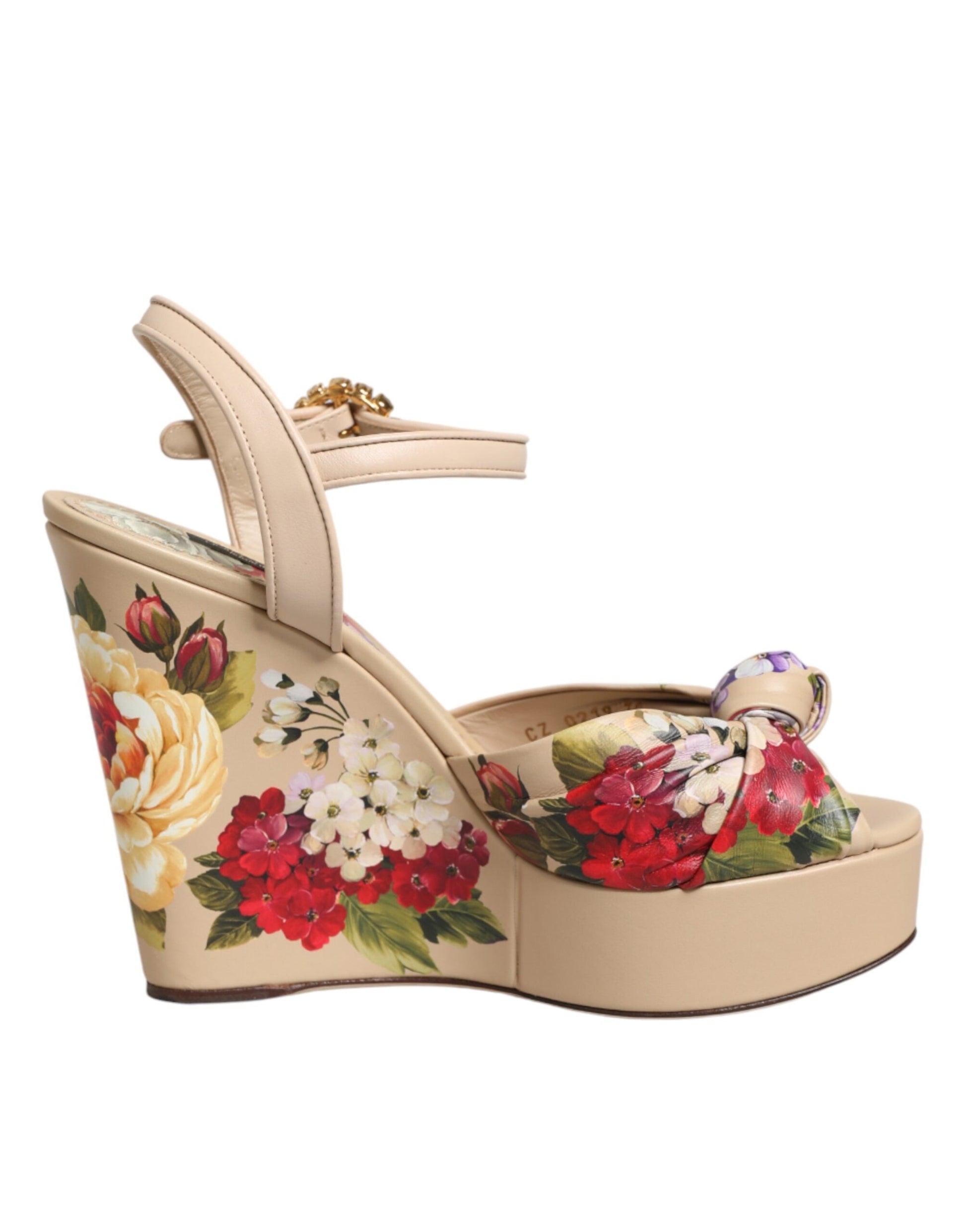 Dolce & Gabbana Beige Floral Ankle Strap Wedge Sandals Shoes Curated Luxury Accessories by Orvyn