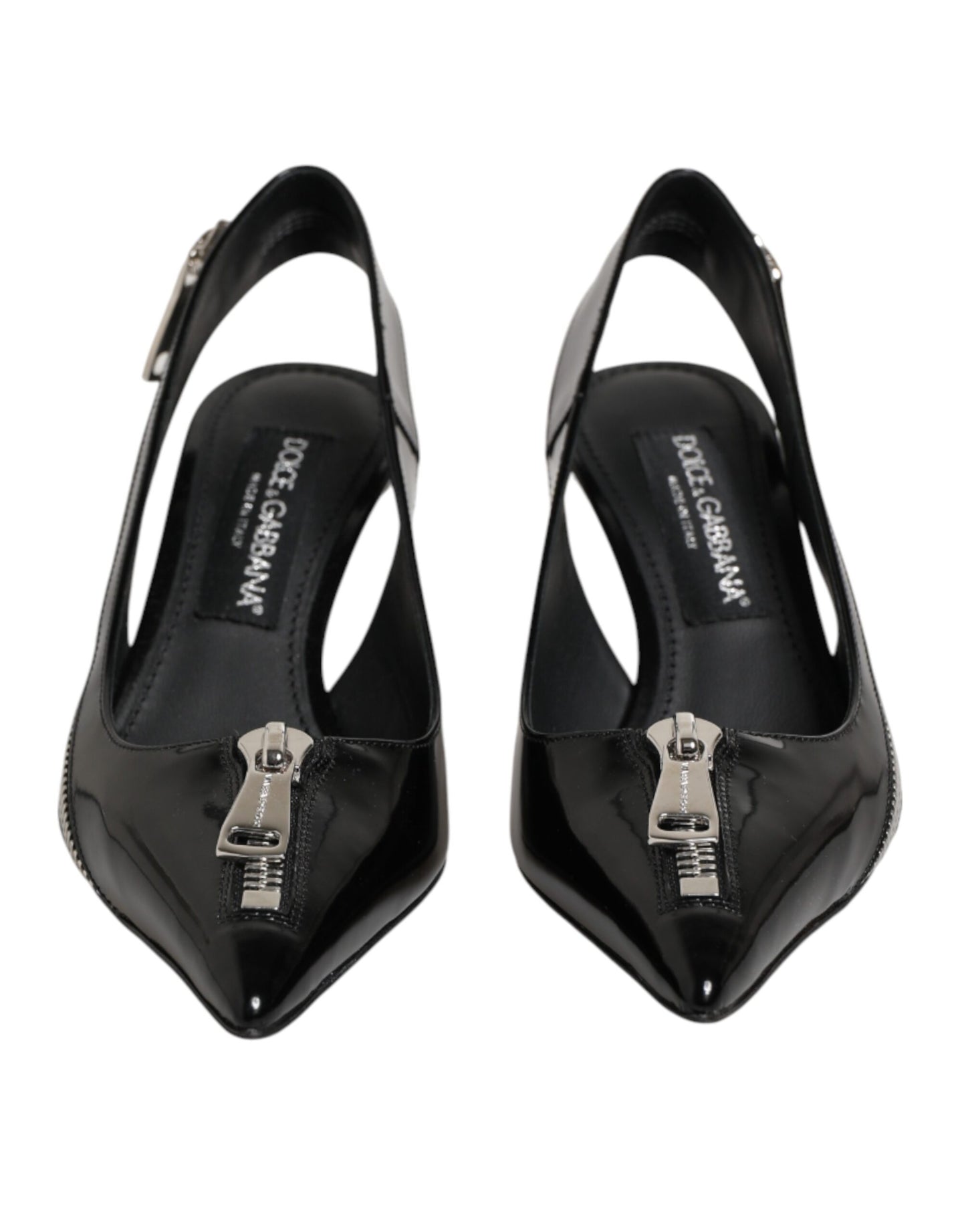 Dolce & Gabbana Black Zipper Leather Heels Slingbacks Shoes Curated Luxury Accessories by Orvyn
