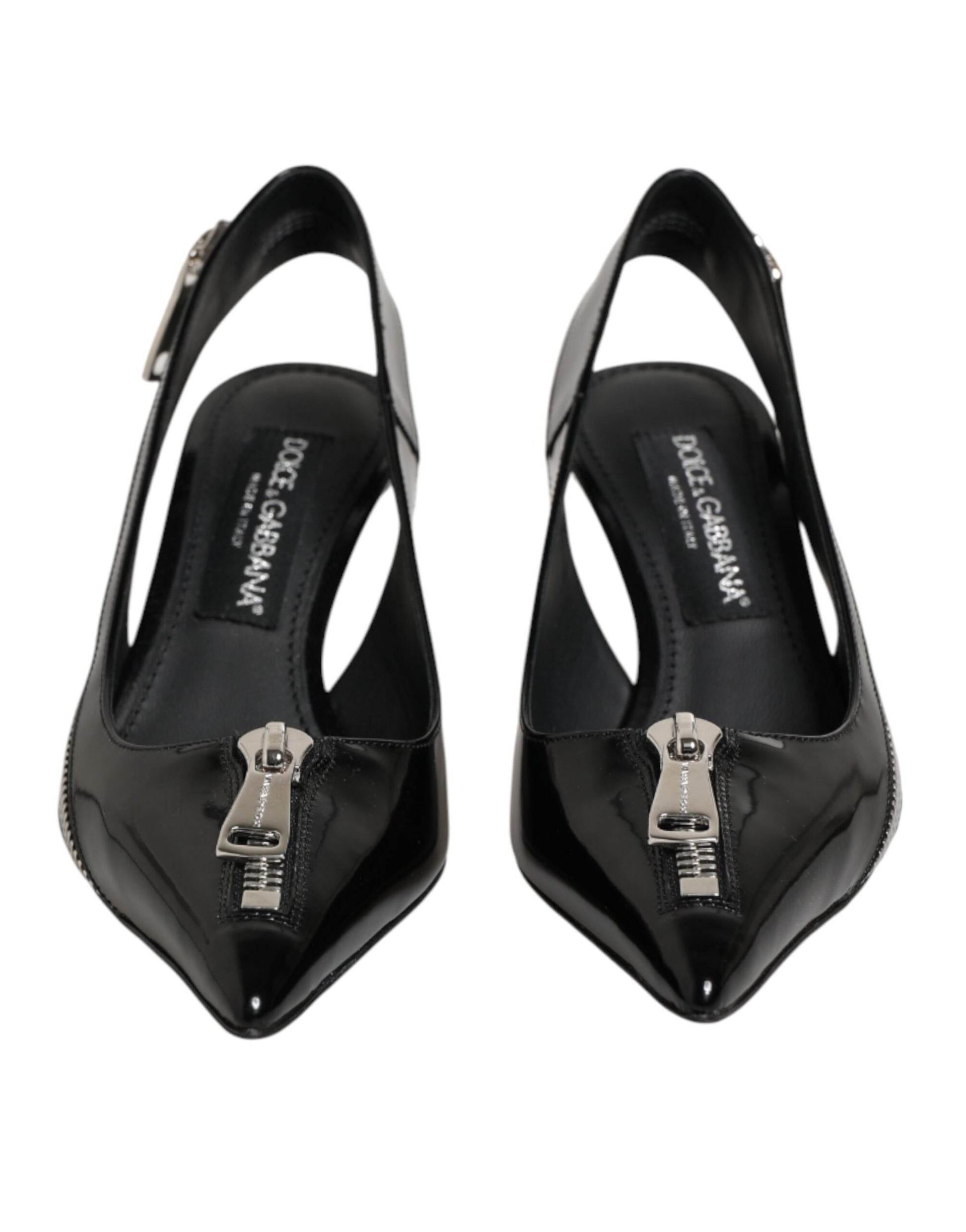 Dolce & Gabbana Black Zipper Leather Heels Slingbacks Shoes Curated Luxury Accessories by Orvyn