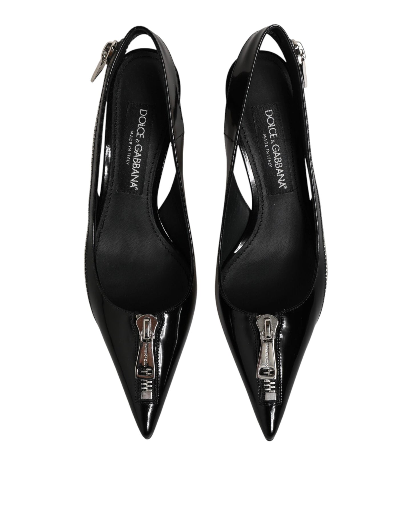 Dolce & Gabbana Black Zipper Leather Heels Slingbacks Shoes Curated Luxury Accessories by Orvyn