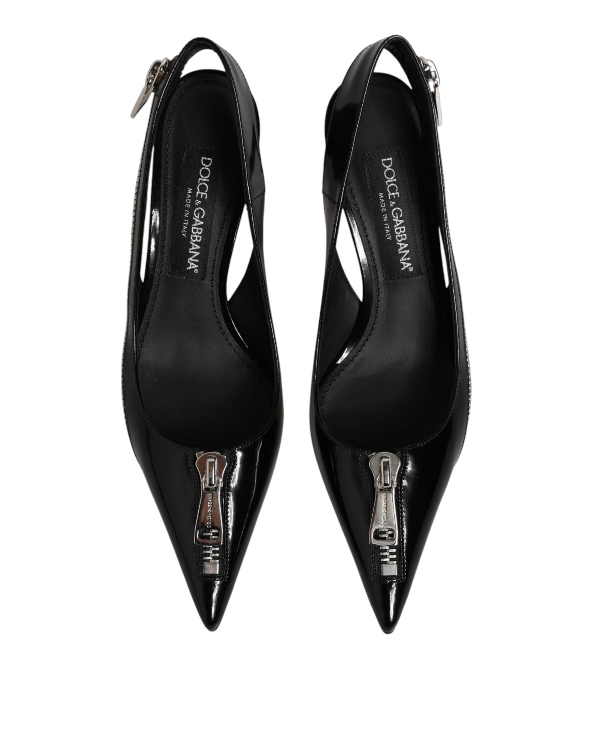 Dolce & Gabbana Black Zipper Leather Heels Slingbacks Shoes Curated Luxury Accessories by Orvyn