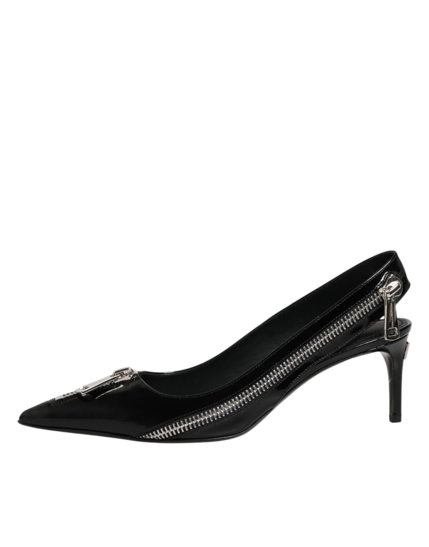 Dolce & Gabbana Black Zipper Leather Heels Slingbacks Shoes Curated Luxury Accessories by Orvyn