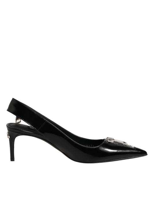 Dolce & Gabbana Black Zipper Leather Heels Slingbacks Shoes Curated Luxury Accessories by Orvyn