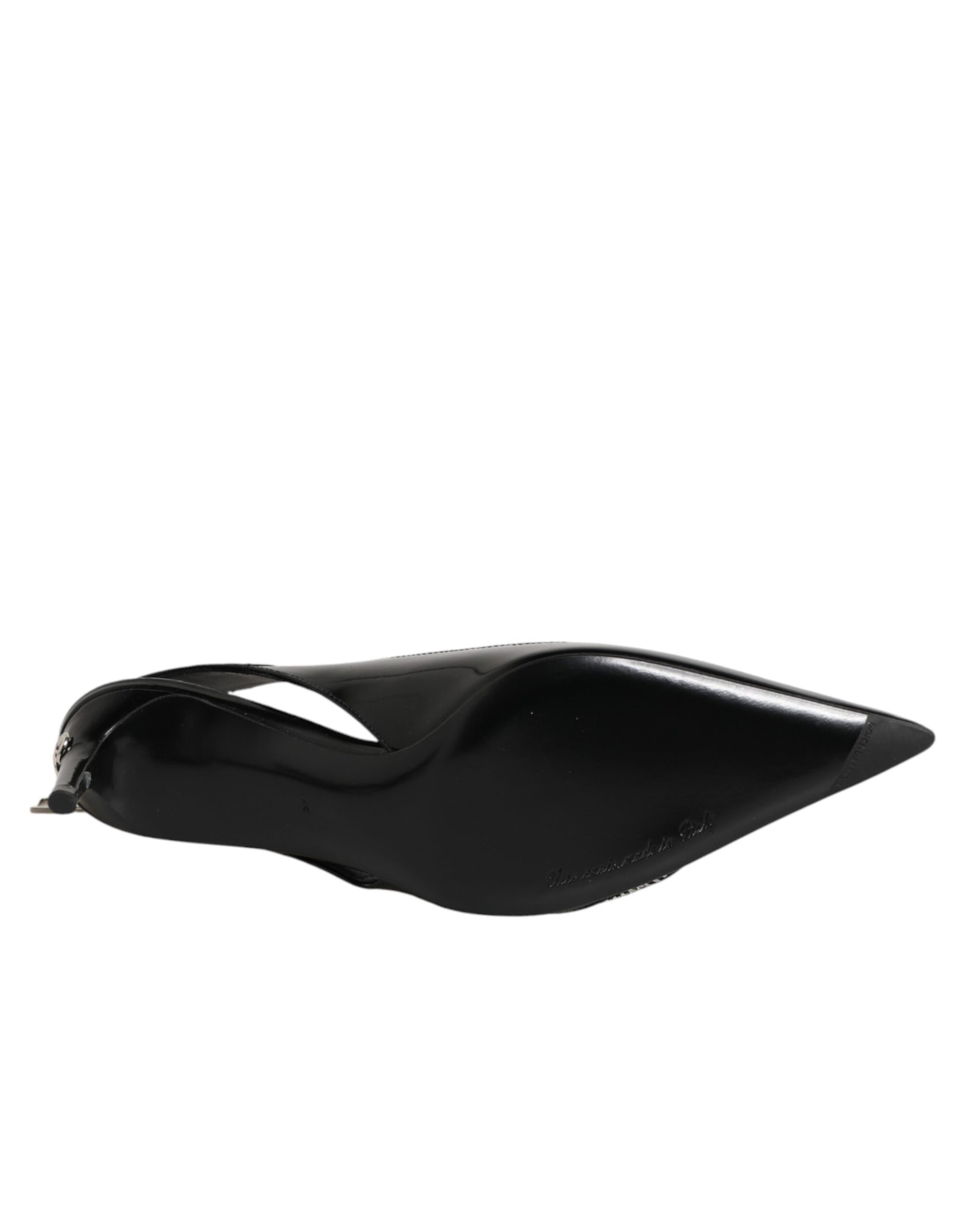 Dolce & Gabbana Black Zipper Leather Heels Slingbacks Shoes Curated Luxury Accessories by Orvyn