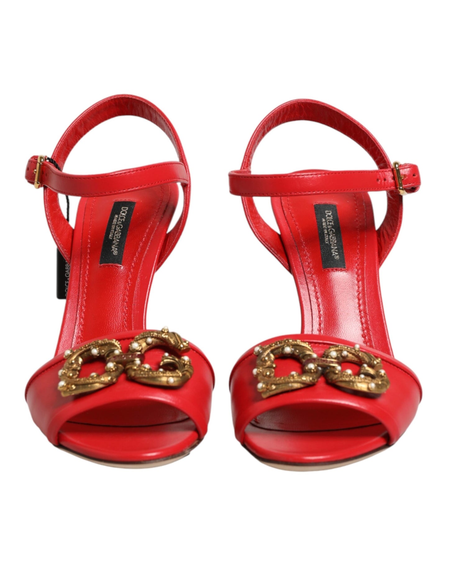 Dolce & Gabbana Red Leather DG AMORE Heels Sandals Shoes Curated Luxury Accessories by Orvyn