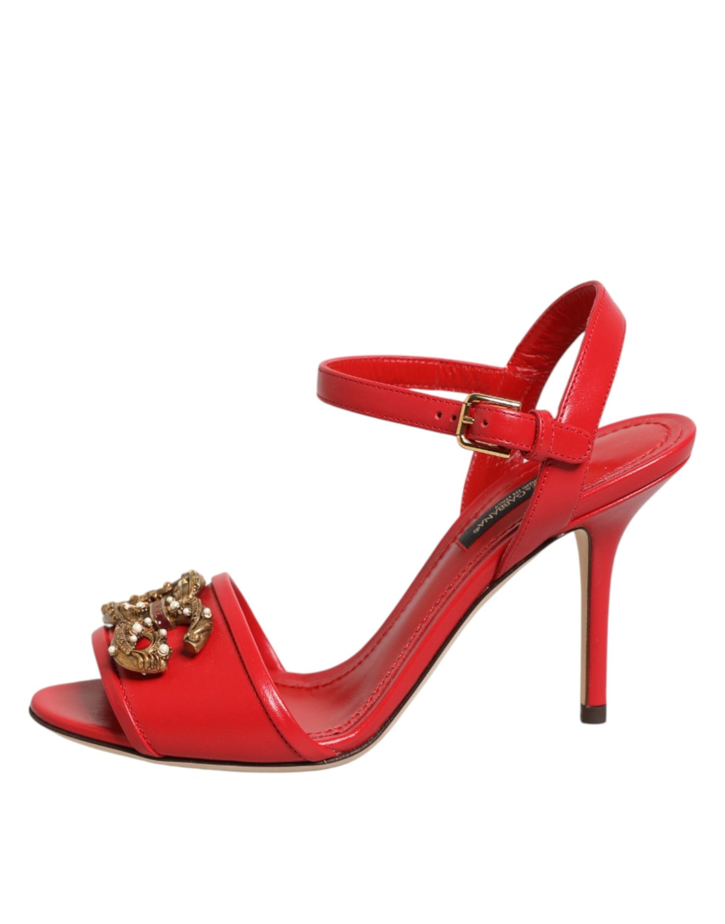 Dolce & Gabbana Red Leather DG AMORE Heels Sandals Shoes Curated Luxury Accessories by Orvyn