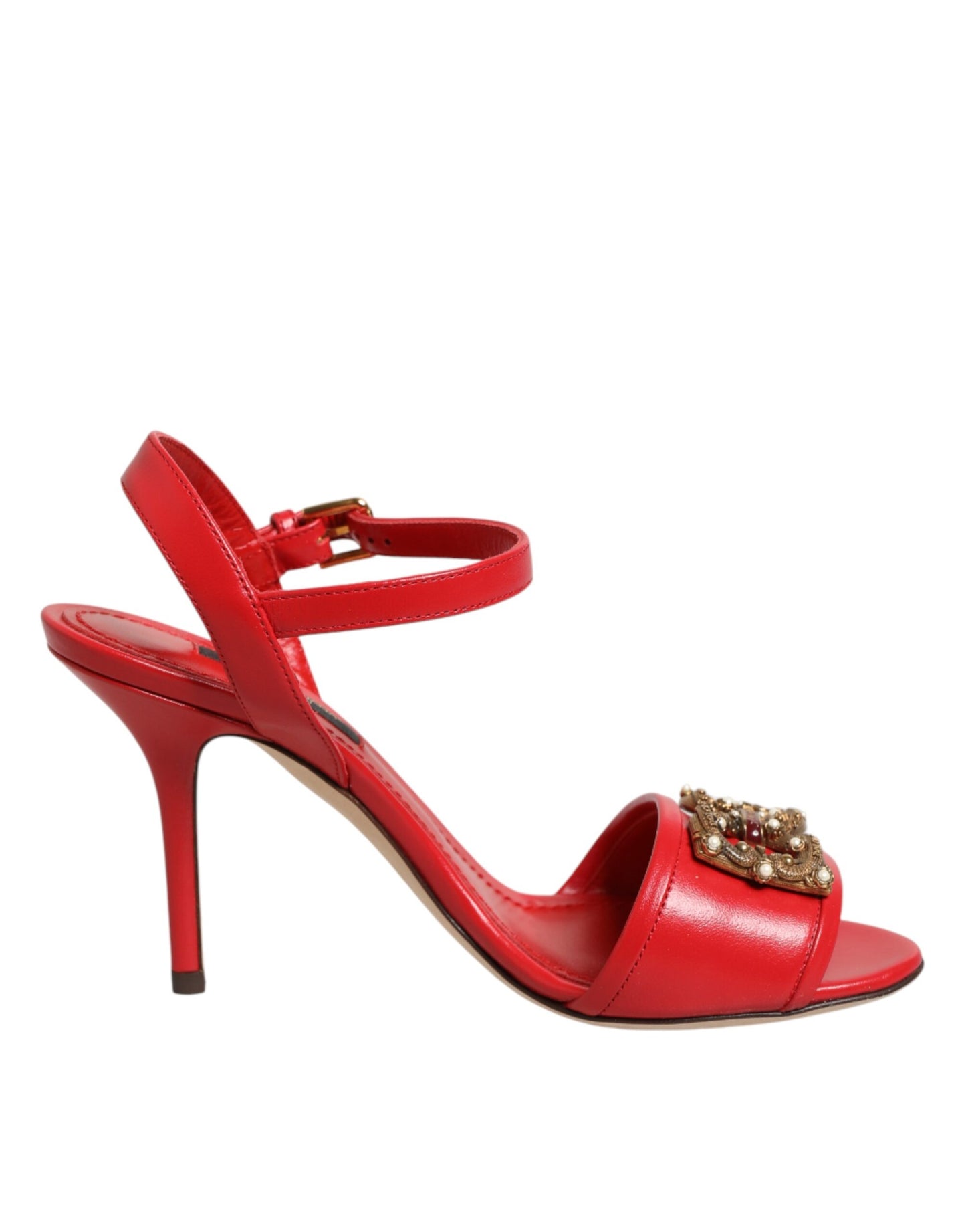 Dolce & Gabbana Red Leather DG AMORE Heels Sandals Shoes Curated Luxury Accessories by Orvyn