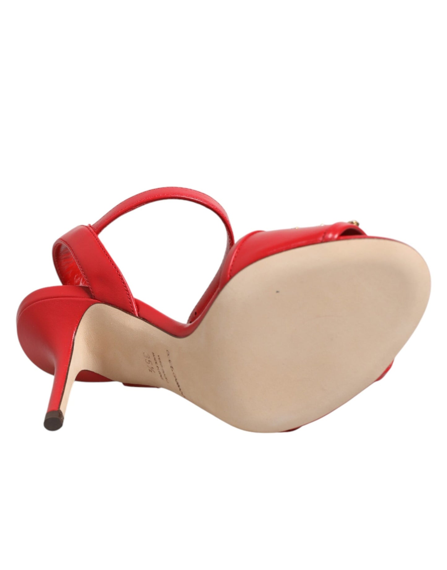 Dolce & Gabbana Red Leather DG AMORE Heels Sandals Shoes Curated Luxury Accessories by Orvyn
