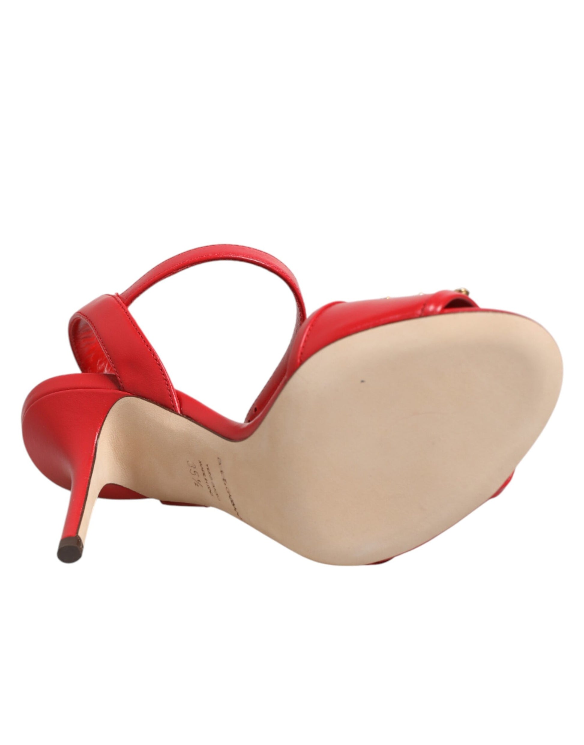 Dolce & Gabbana Red Leather DG AMORE Heels Sandals Shoes Curated Luxury Accessories by Orvyn