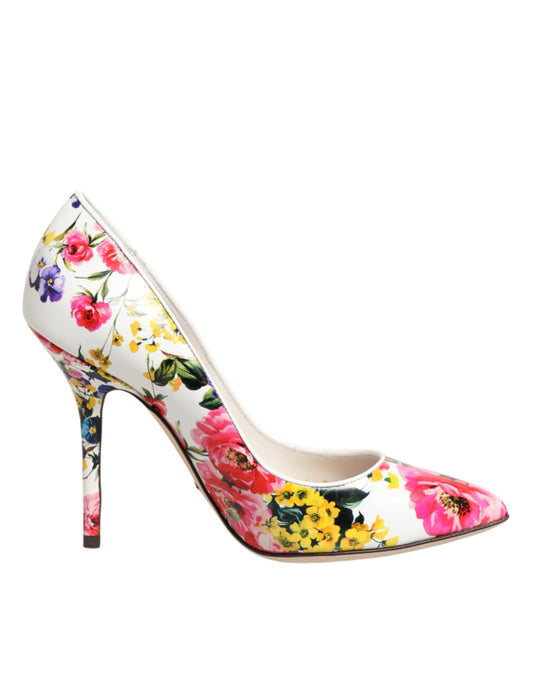 Dolce & Gabbana White Floral Leather High Heels Pumps Shoes Curated Luxury Accessories by Orvyn