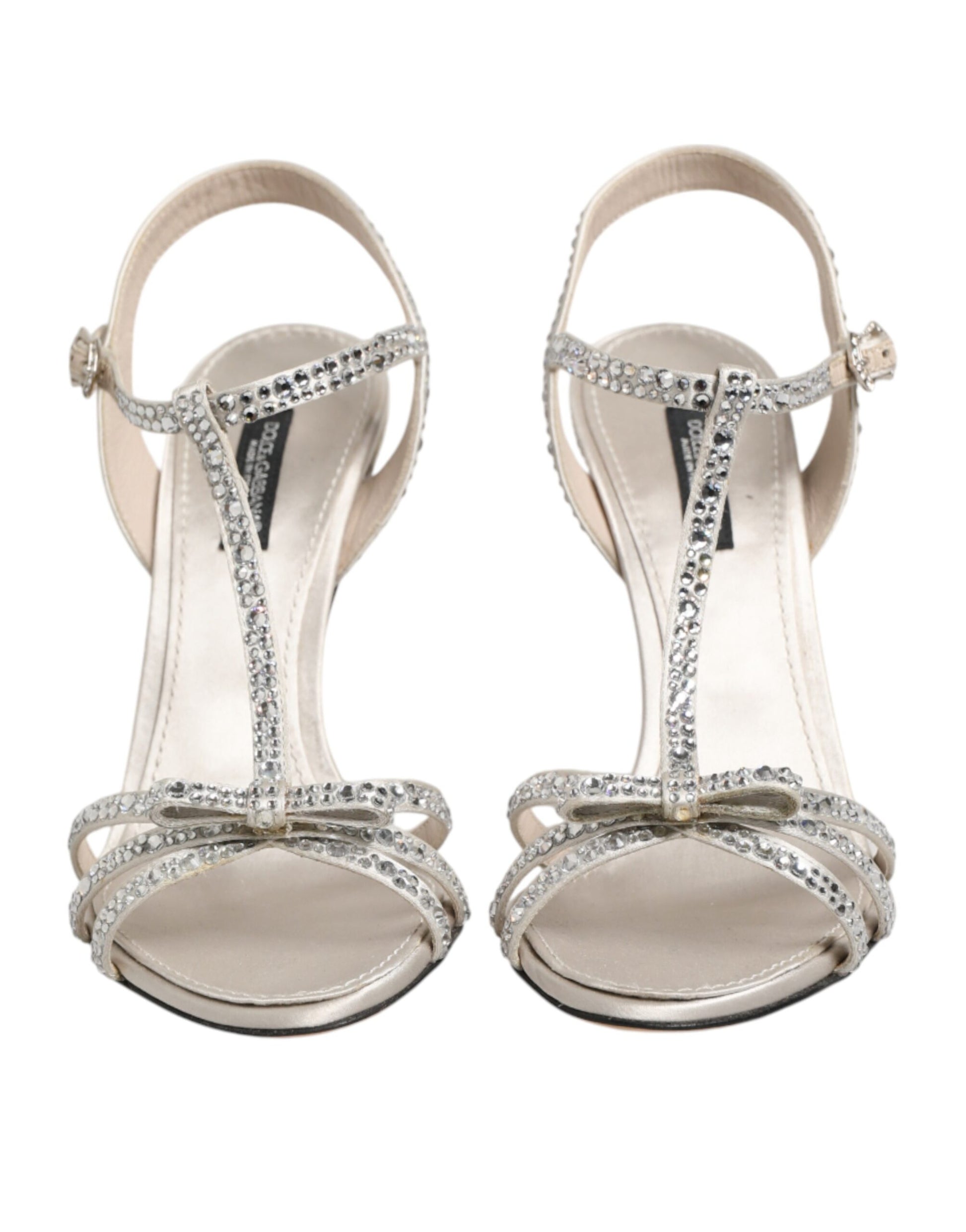Dolce & Gabbana Silver Strass Ankle Strap Heels Sandals Shoes Curated Luxury Accessories by Orvyn