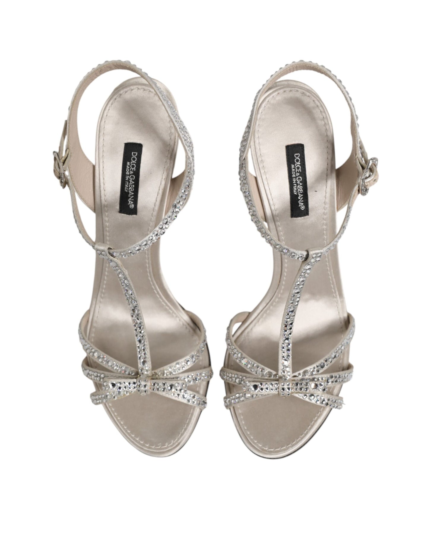 Dolce & Gabbana Silver Strass Ankle Strap Heels Sandals Shoes Curated Luxury Accessories by Orvyn