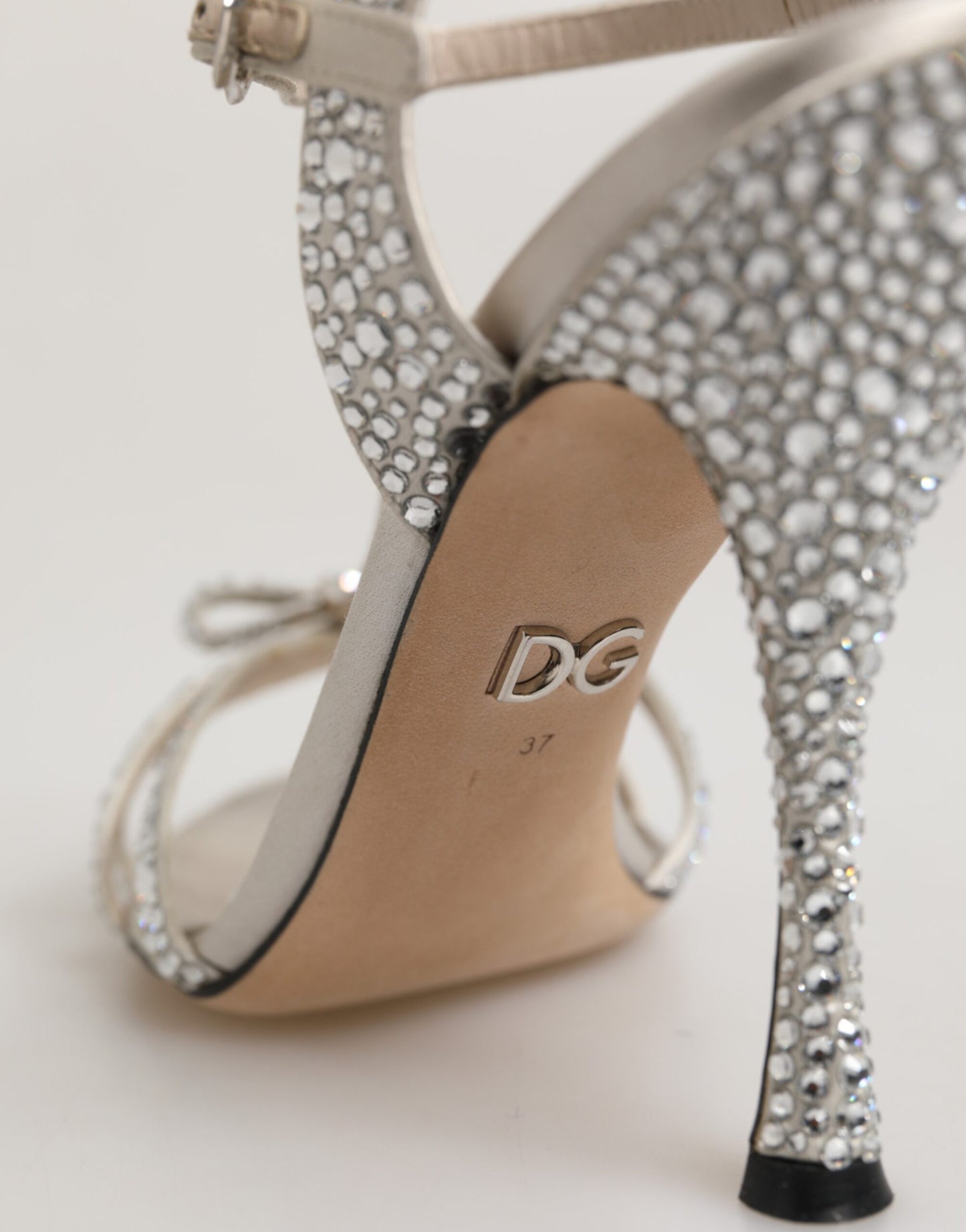 Dolce & Gabbana Silver Strass Ankle Strap Heels Sandals Shoes Curated Luxury Accessories by Orvyn