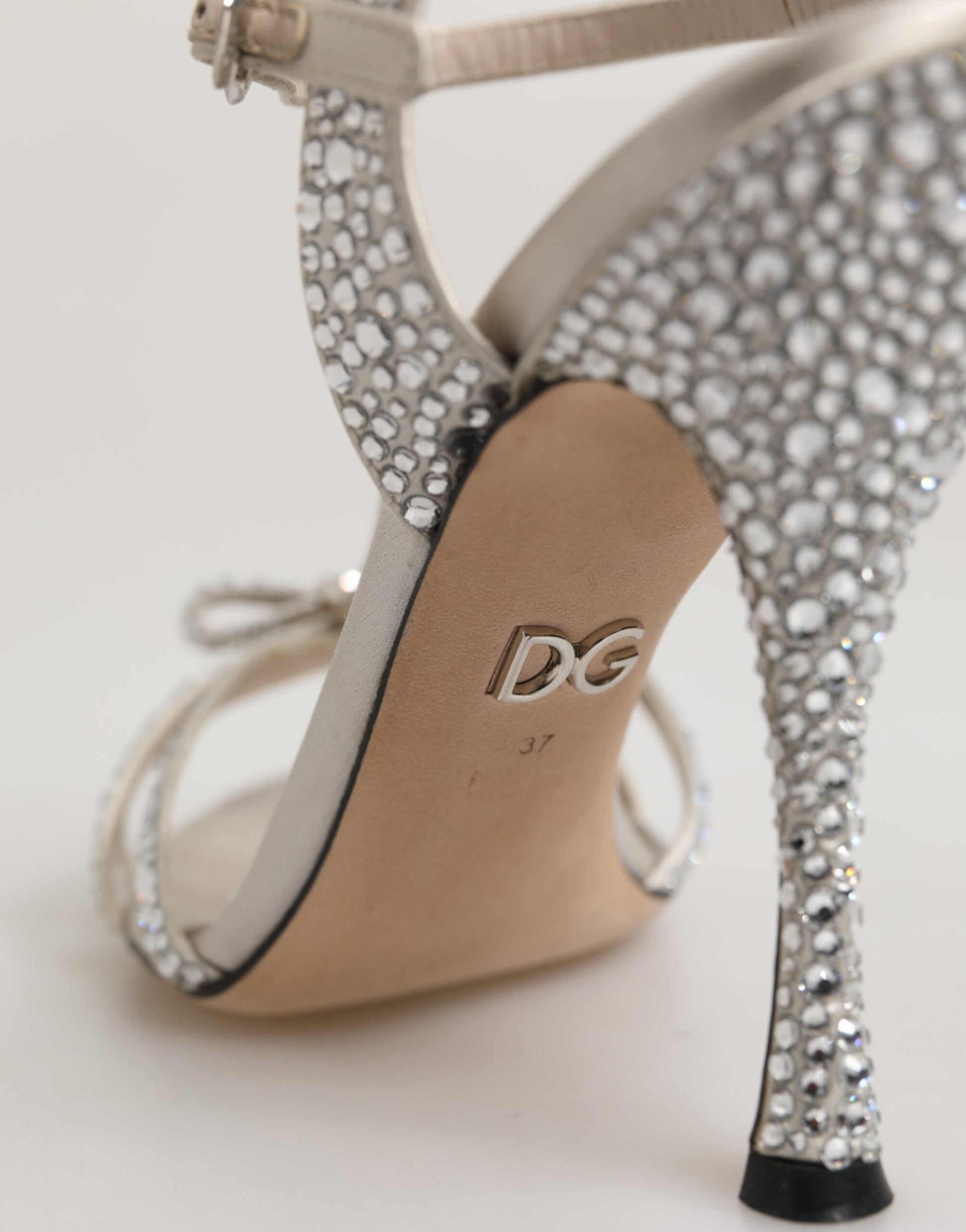 Dolce & Gabbana Silver Strass Ankle Strap Heels Sandals Shoes Curated Luxury Accessories by Orvyn