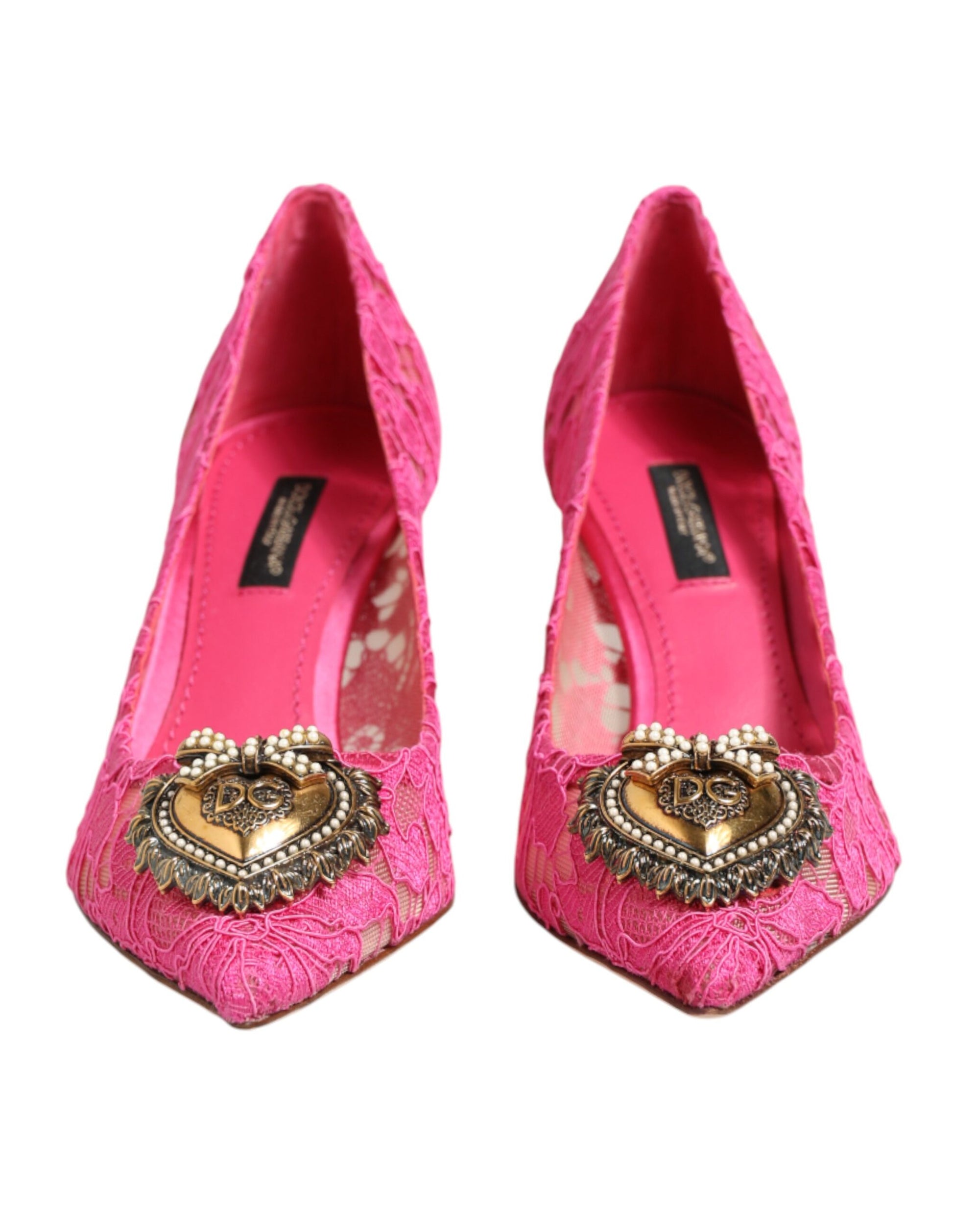 Dolce & Gabbana Pink Taormina Lace DEVOTION Pumps Shoes Curated Luxury Accessories by Orvyn