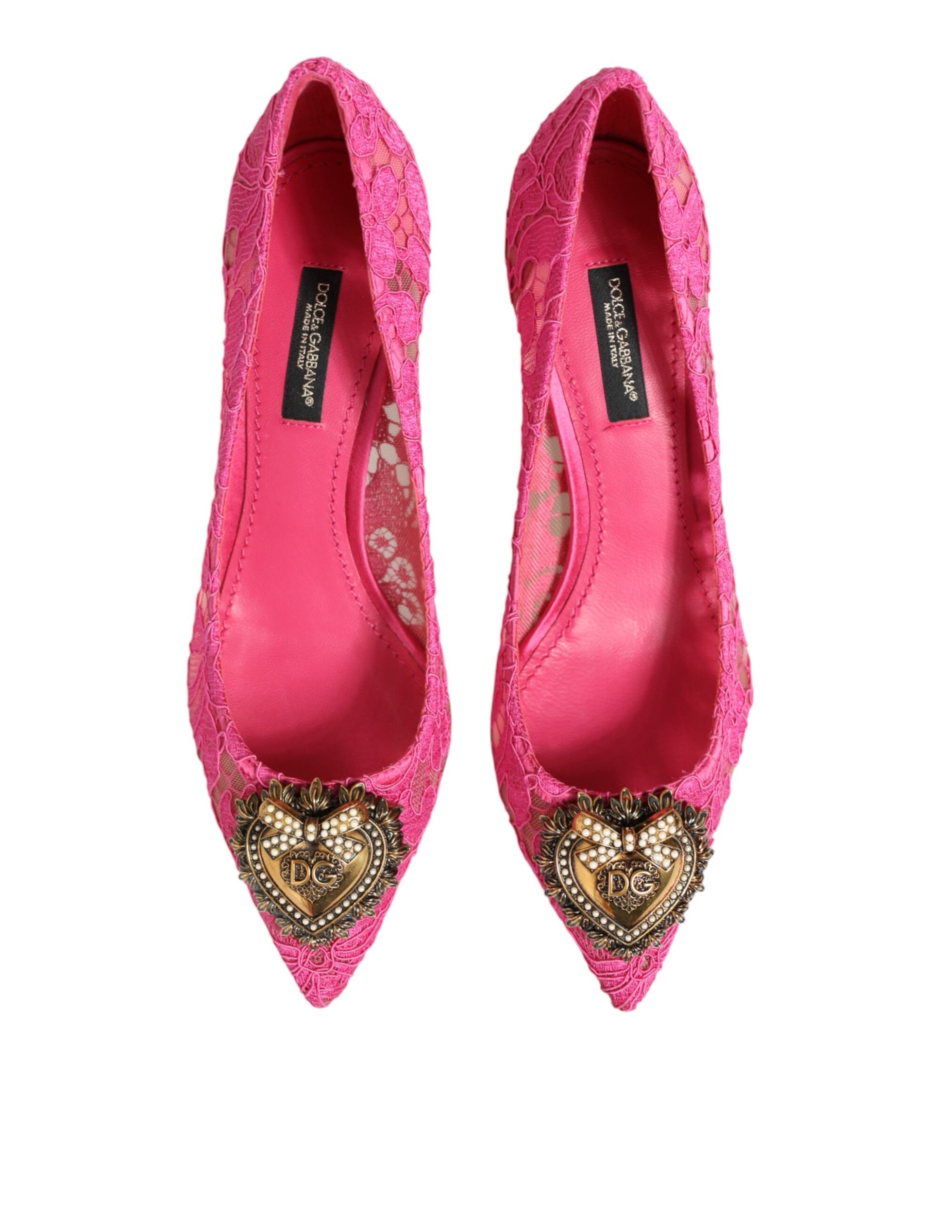 Dolce & Gabbana Pink Taormina Lace DEVOTION Pumps Shoes Curated Luxury Accessories by Orvyn