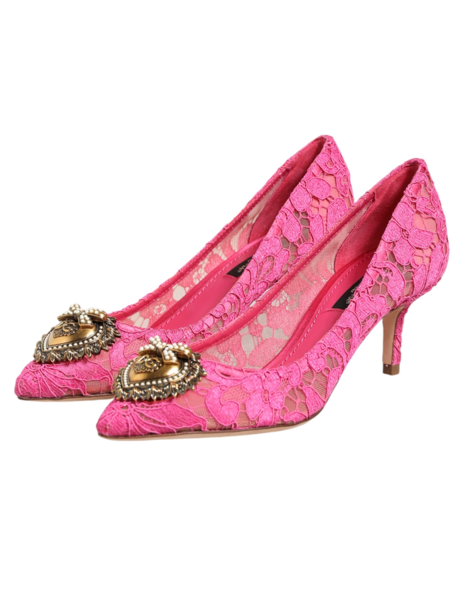 Dolce & Gabbana Pink Taormina Lace DEVOTION Pumps Shoes Curated Luxury Accessories by Orvyn