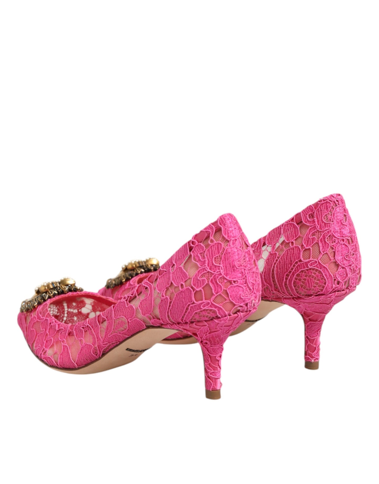 Dolce & Gabbana Pink Taormina Lace DEVOTION Pumps Shoes Curated Luxury Accessories by Orvyn