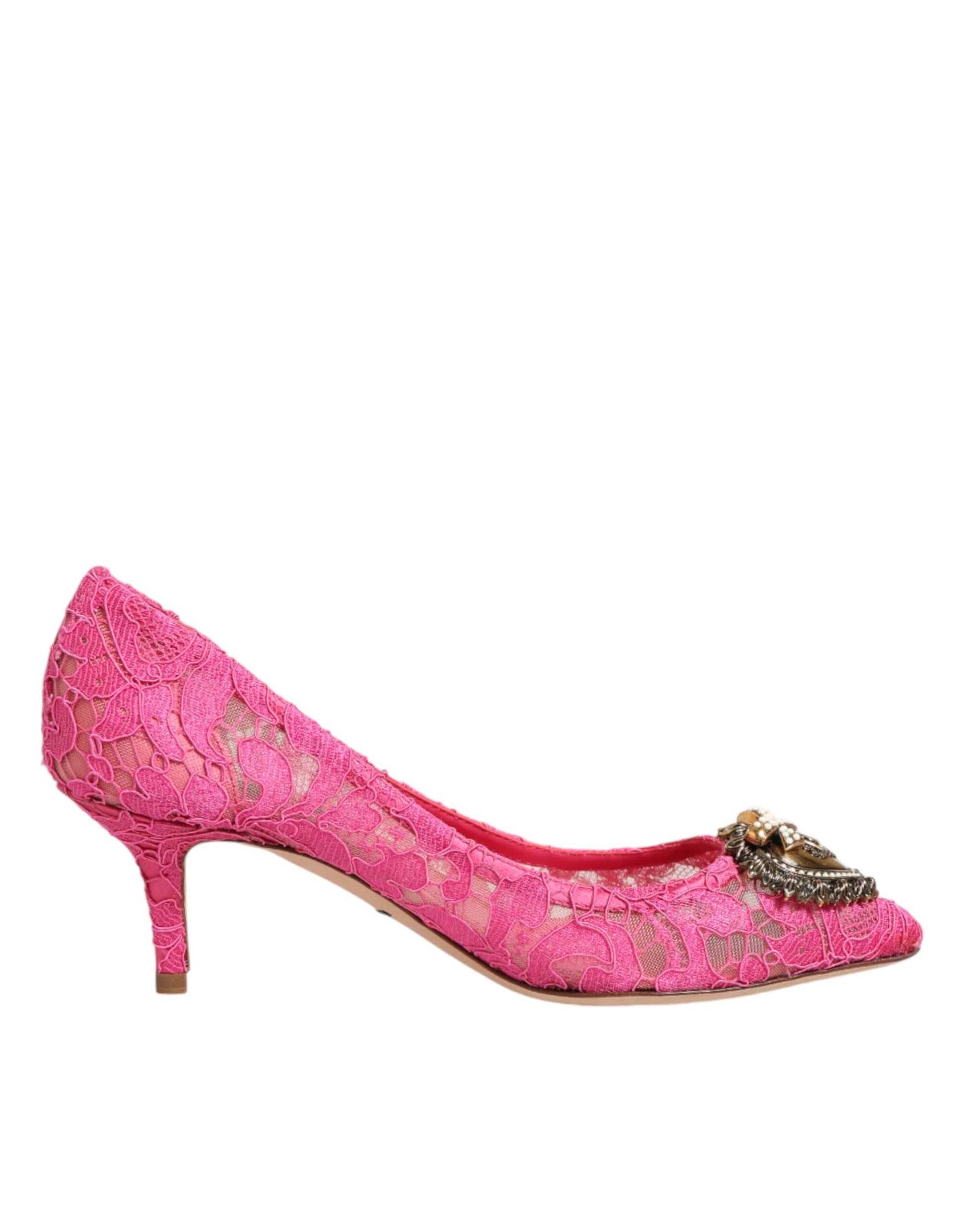 Dolce & Gabbana Pink Taormina Lace DEVOTION Pumps Shoes Curated Luxury Accessories by Orvyn