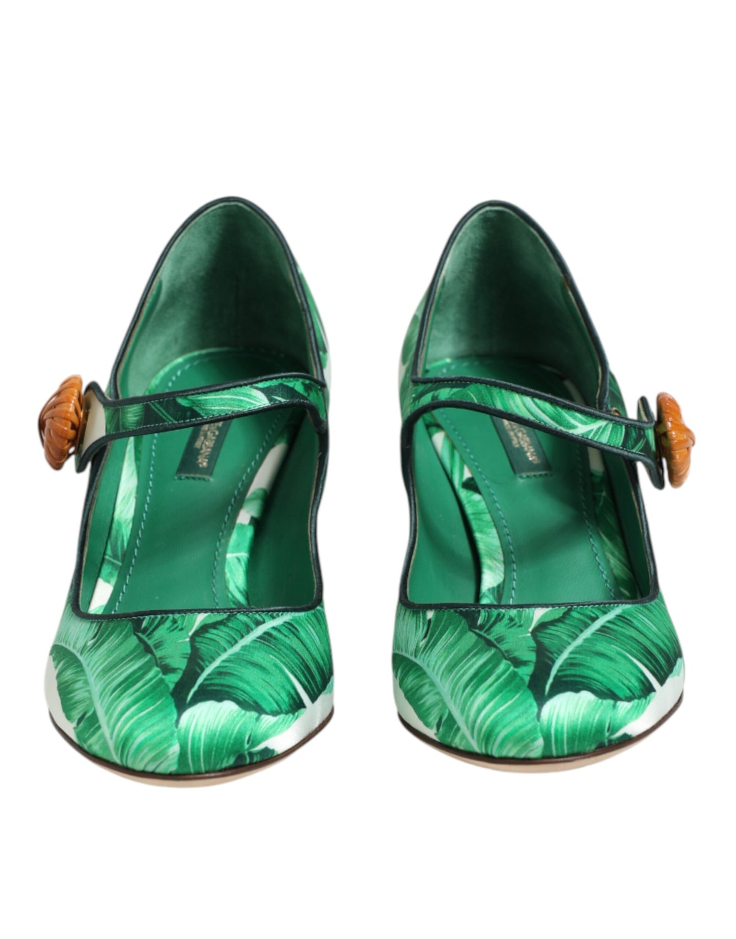 Dolce & Gabbana Green Silk MARY JANES Leaf Sandals Shoes Curated Luxury Accessories by Orvyn