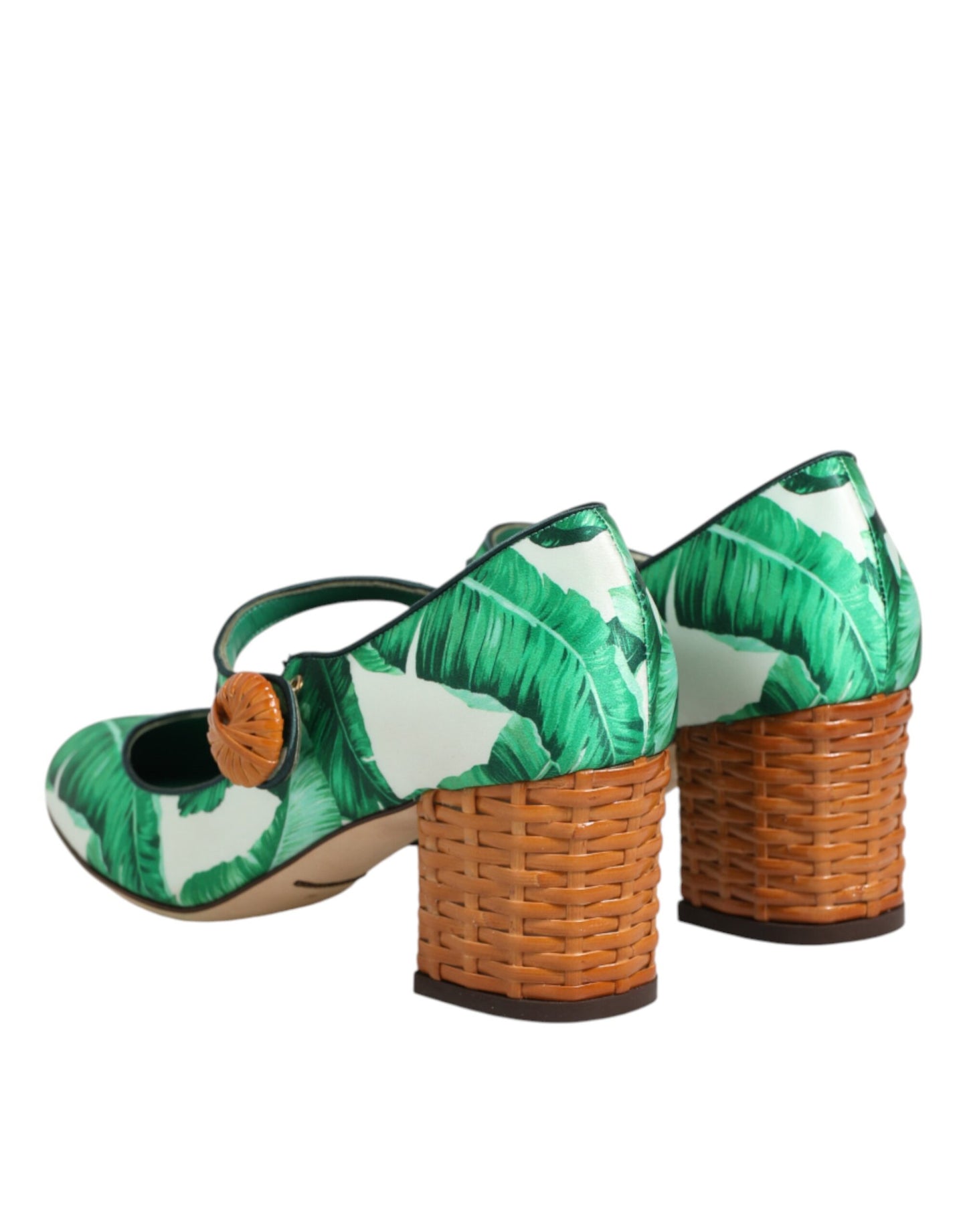 Dolce & Gabbana Green Silk MARY JANES Leaf Sandals Shoes Curated Luxury Accessories by Orvyn