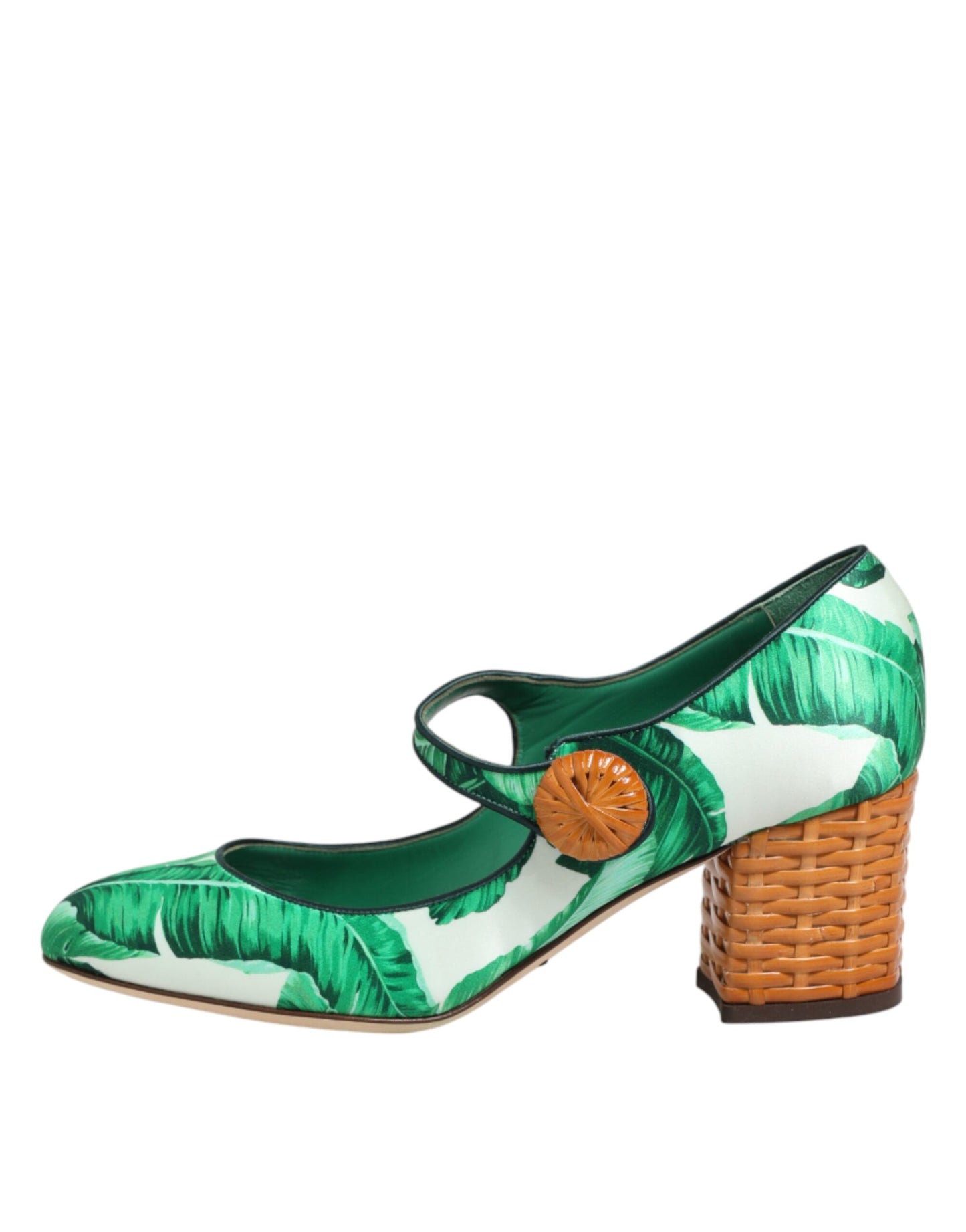 Dolce & Gabbana Green Silk MARY JANES Leaf Sandals Shoes Curated Luxury Accessories by Orvyn