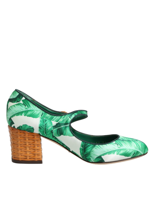 Dolce & Gabbana Green Silk MARY JANES Leaf Sandals Shoes Curated Luxury Accessories by Orvyn