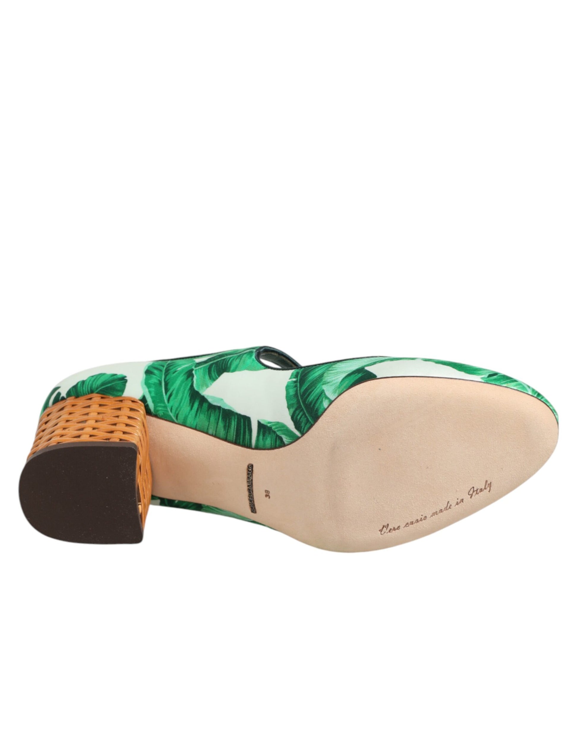 Dolce & Gabbana Green Silk MARY JANES Leaf Sandals Shoes Curated Luxury Accessories by Orvyn
