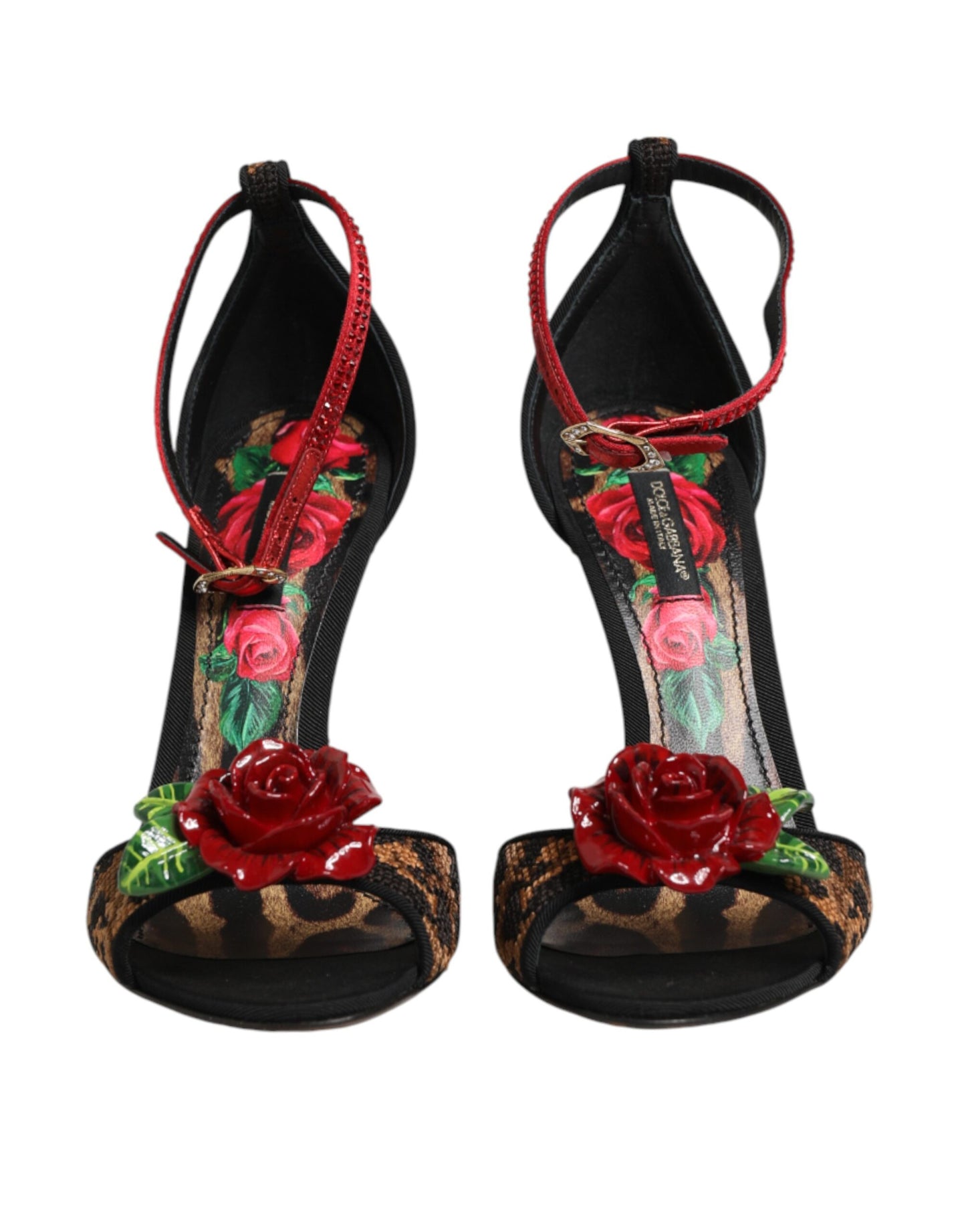 Dolce & Gabbana Brown Leopard Crystal Roses Sandals Shoes Curated Luxury Accessories by Orvyn