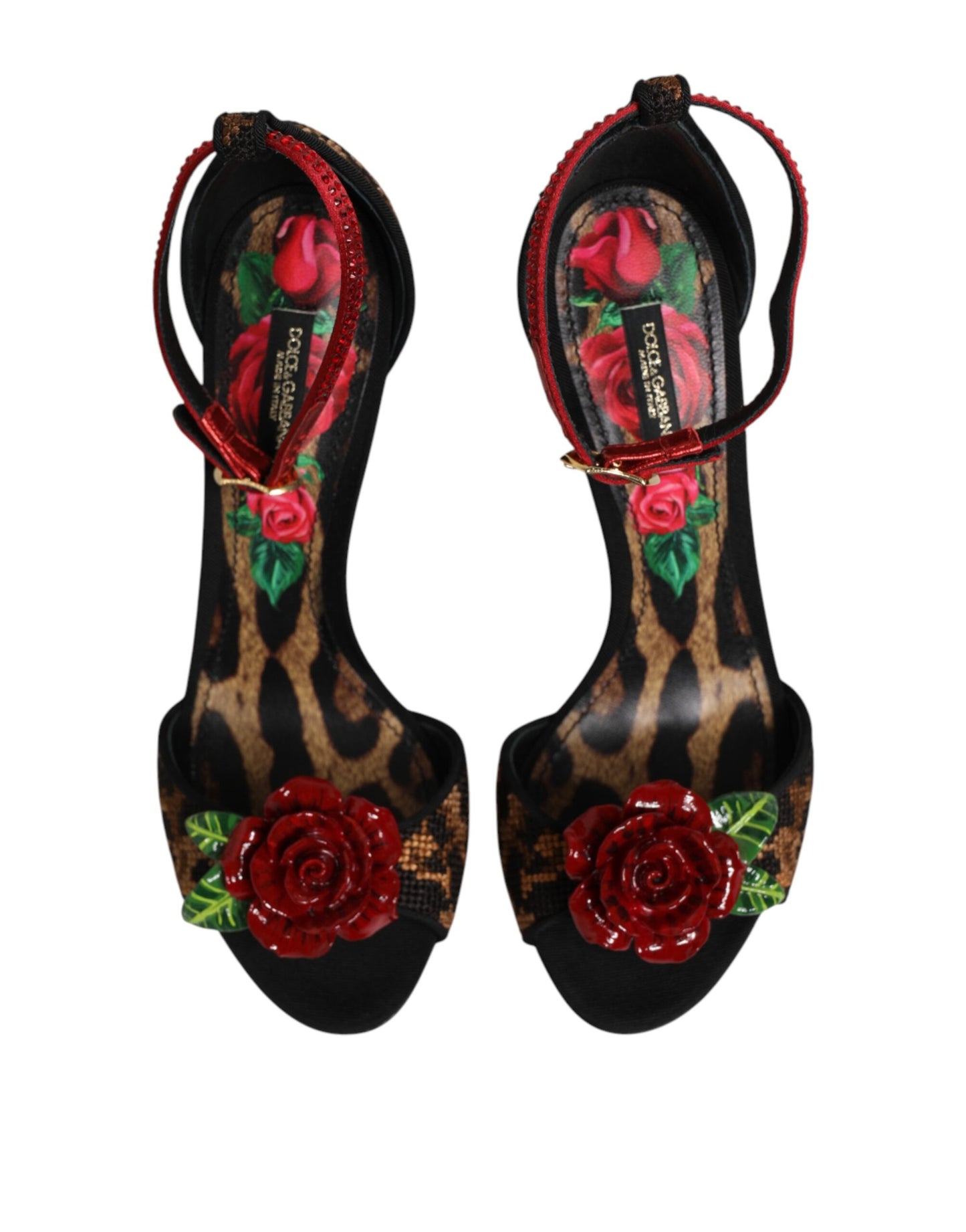 Dolce & Gabbana Brown Leopard Crystal Roses Sandals Shoes Curated Luxury Accessories by Orvyn