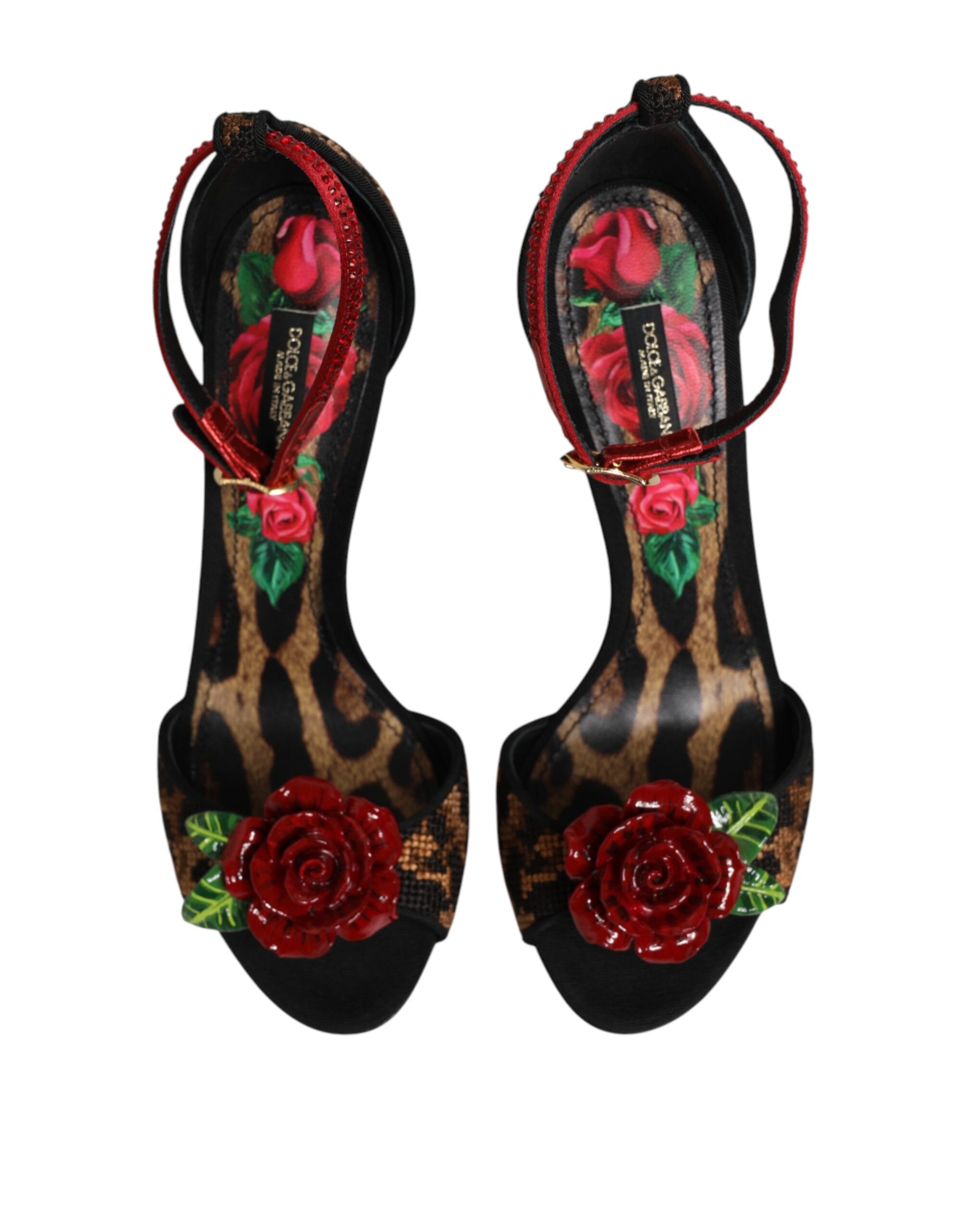 Dolce & Gabbana Brown Leopard Crystal Roses Sandals Shoes Curated Luxury Accessories by Orvyn