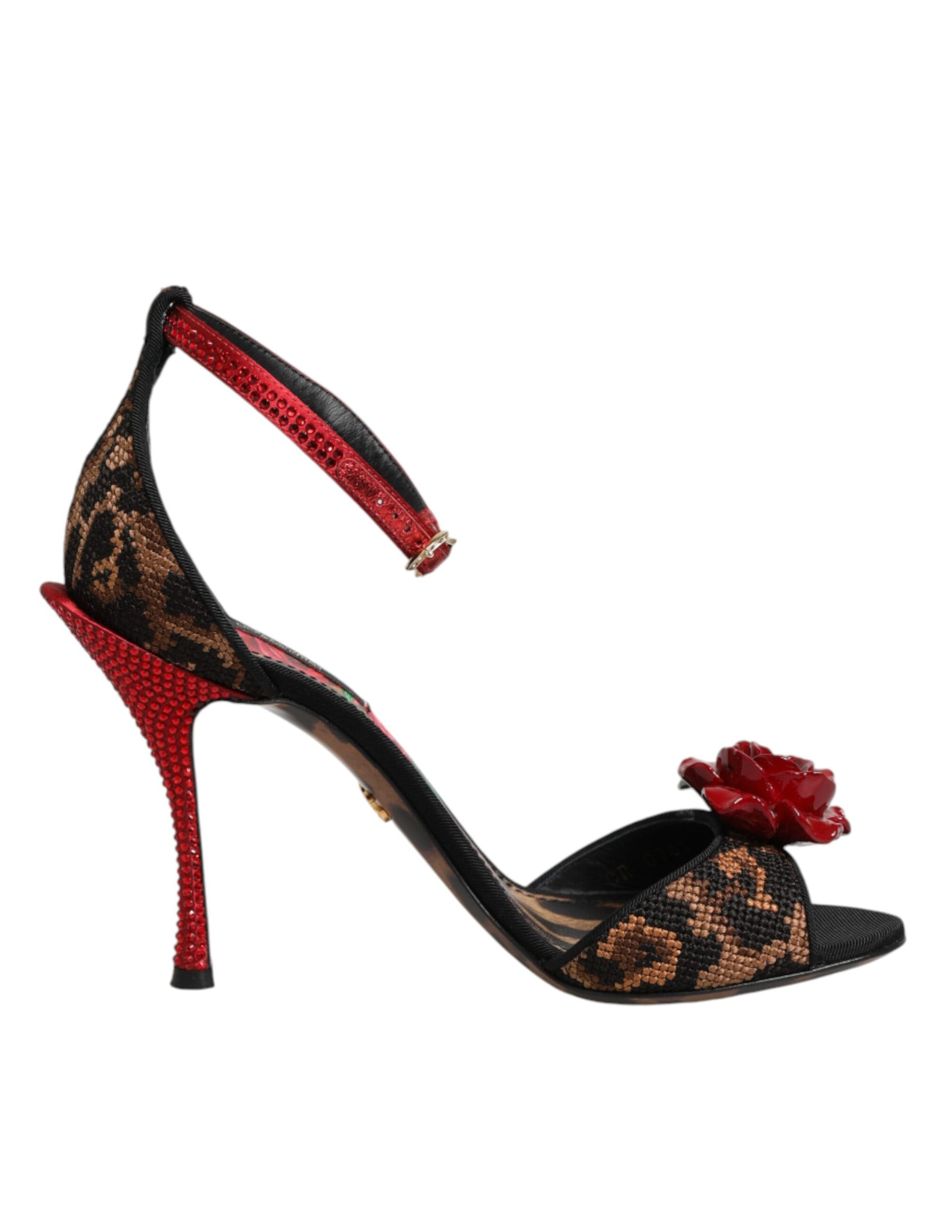 Dolce & Gabbana Brown Leopard Crystal Roses Sandals Shoes Curated Luxury Accessories by Orvyn