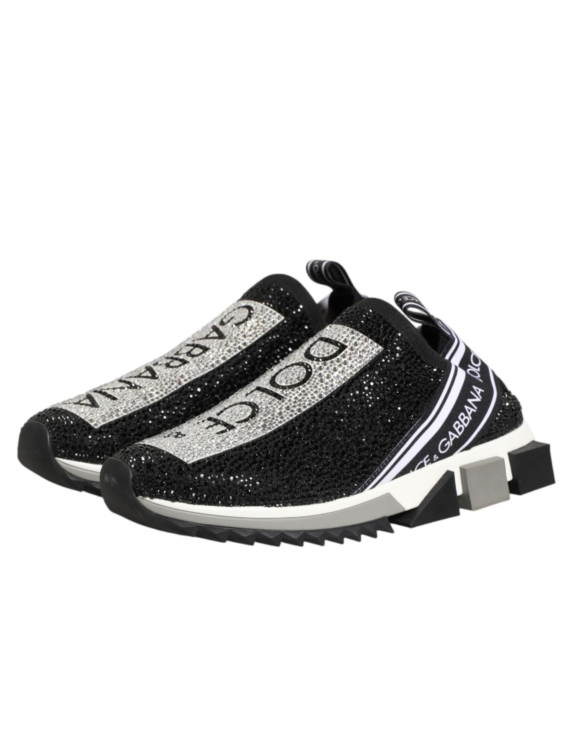 Dolce & Gabbana Black Silver Slip On Sorrento Sneakers Shoes Curated Luxury Accessories by Orvyn