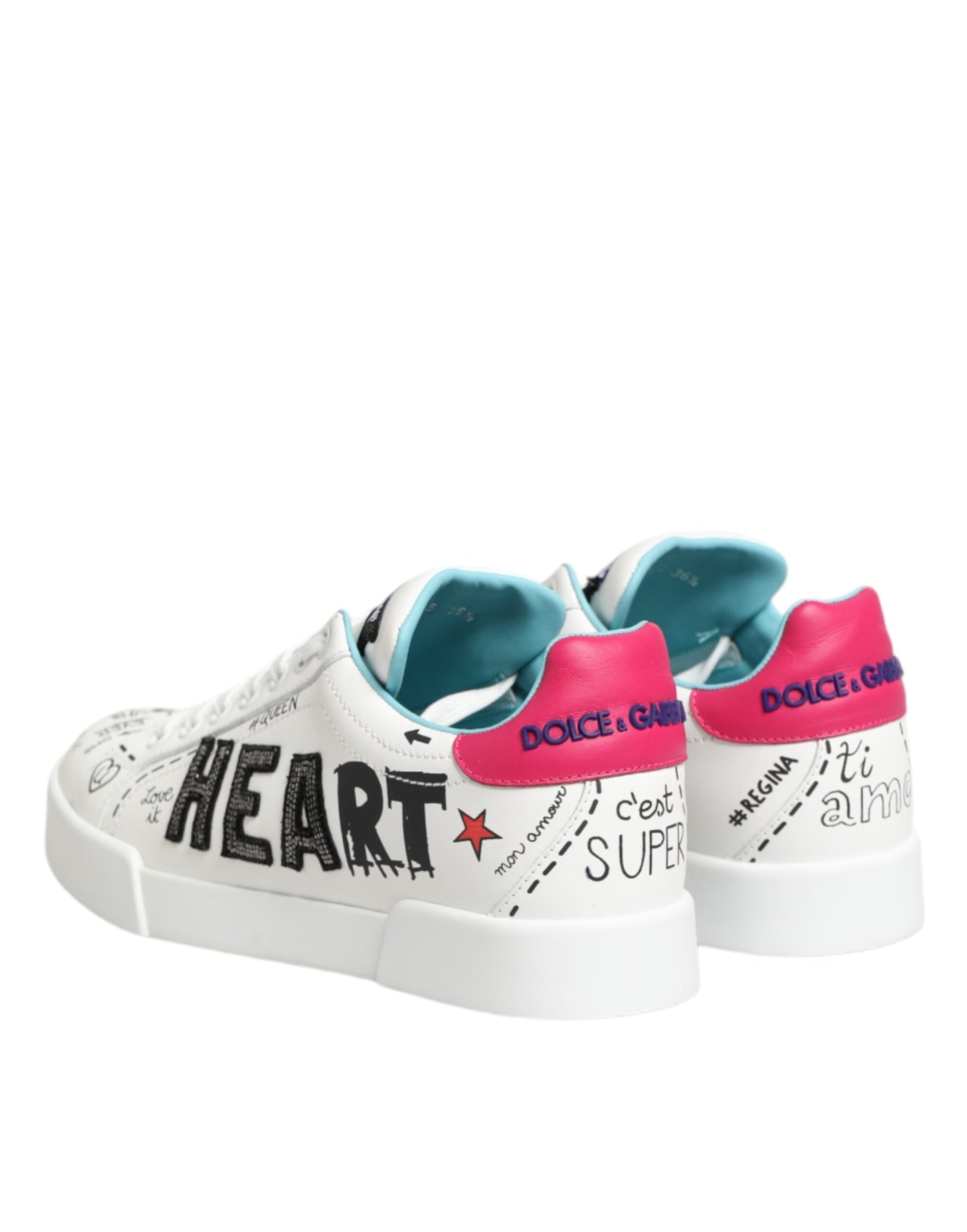 Dolce & Gabbana White Leather Graffiti Low Top Sneakers Shoes Curated Luxury Accessories by Orvyn