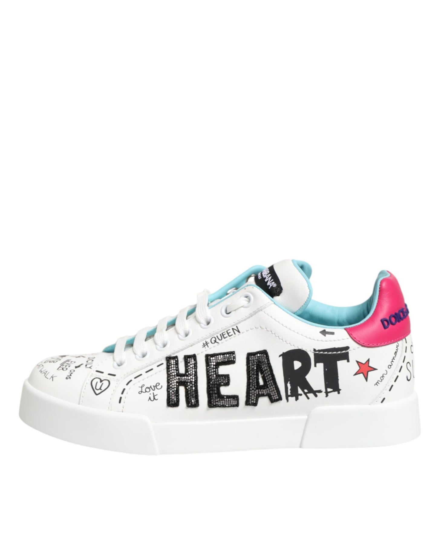 Dolce & Gabbana White Leather Graffiti Low Top Sneakers Shoes Curated Luxury Accessories by Orvyn