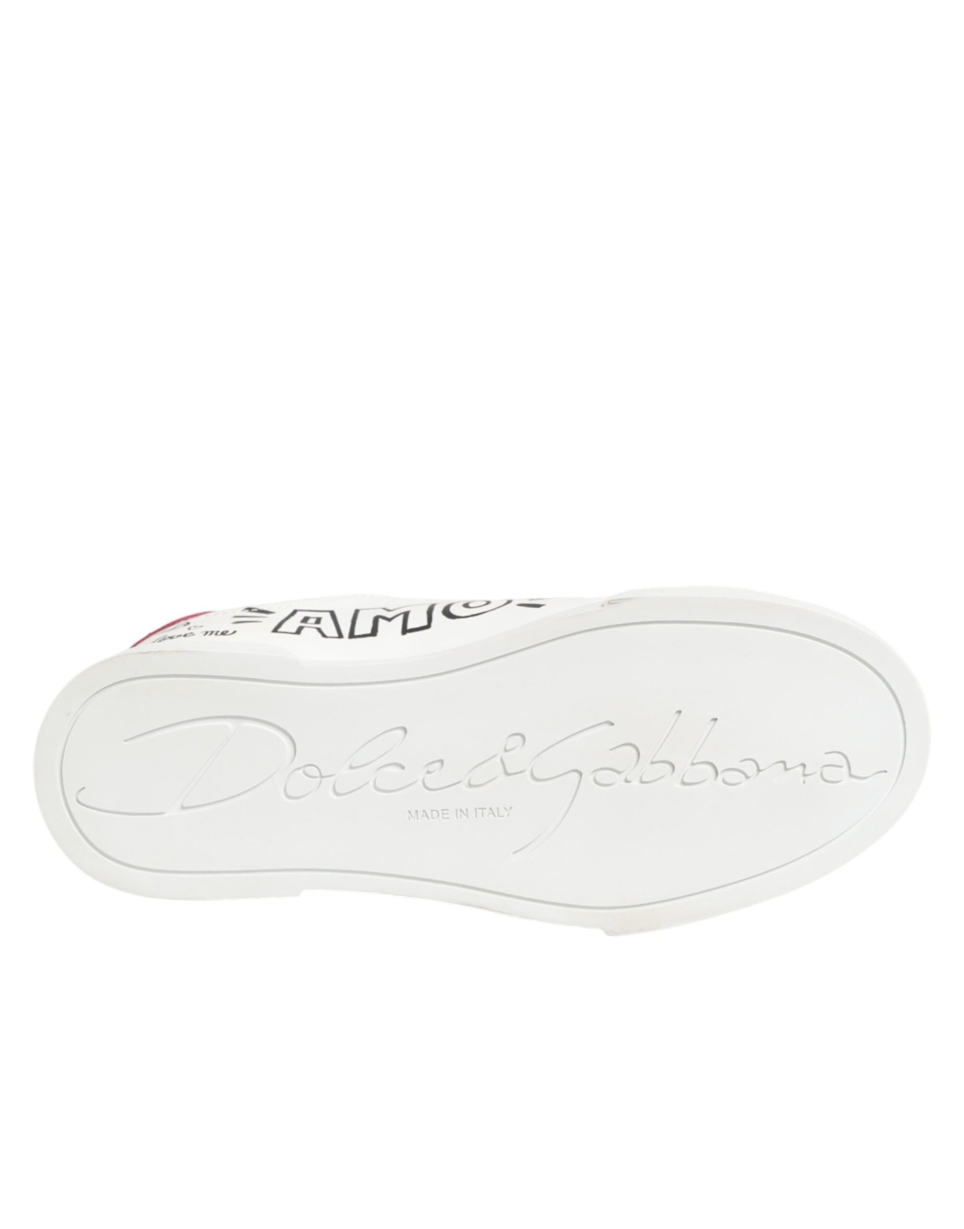 Dolce & Gabbana White Leather Graffiti Low Top Sneakers Shoes Curated Luxury Accessories by Orvyn