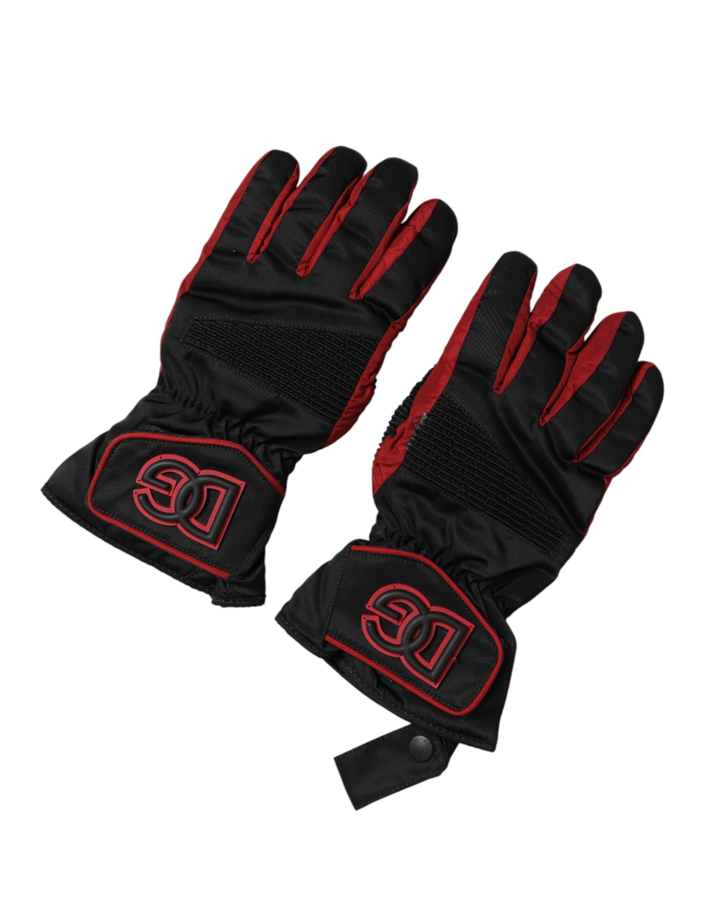 Dolce & Gabbana Black Red Nylon Wrist Length Mitten Gloves schwarz
