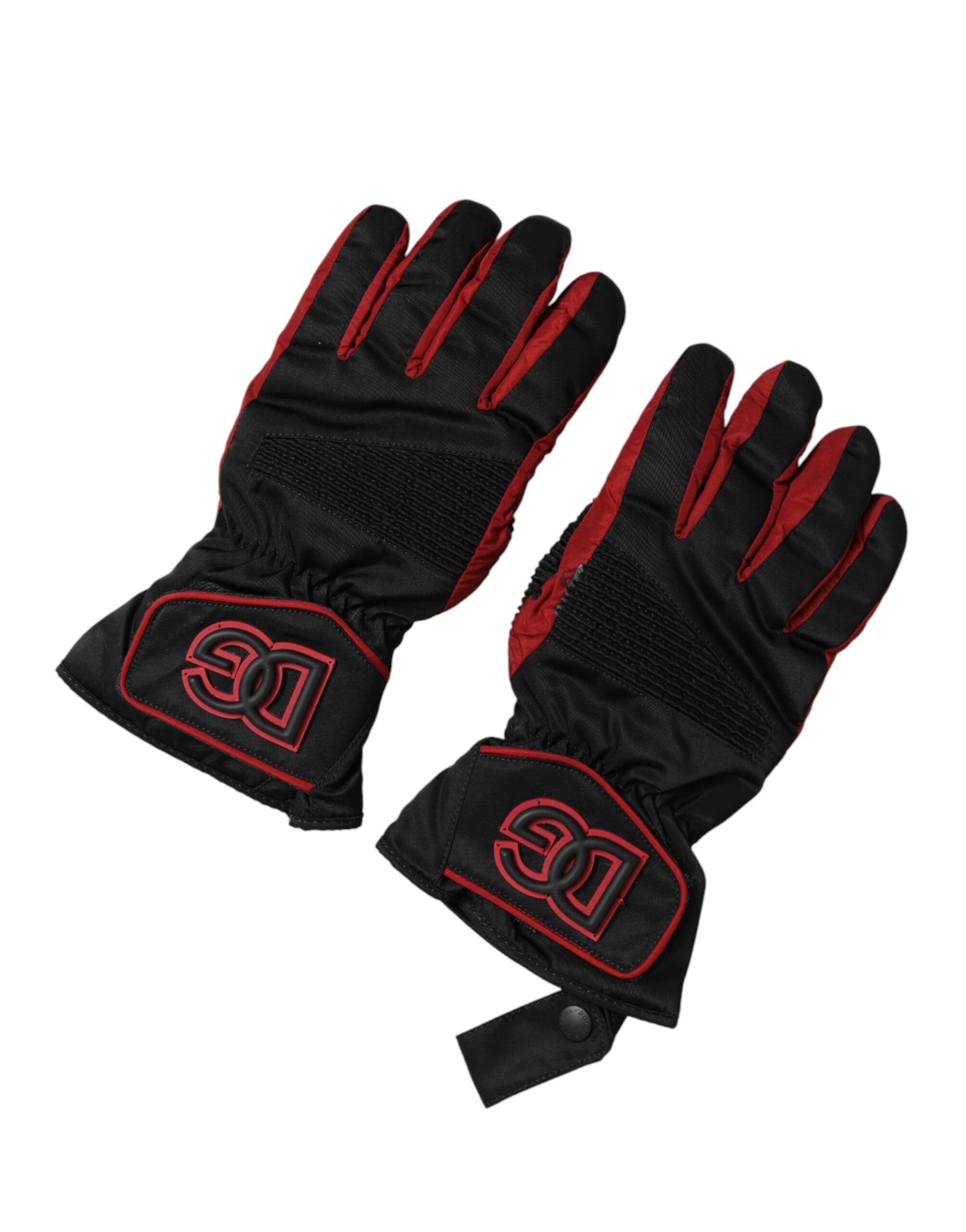 Dolce & Gabbana Black Red Nylon Wrist Length Mitten Gloves schwarz