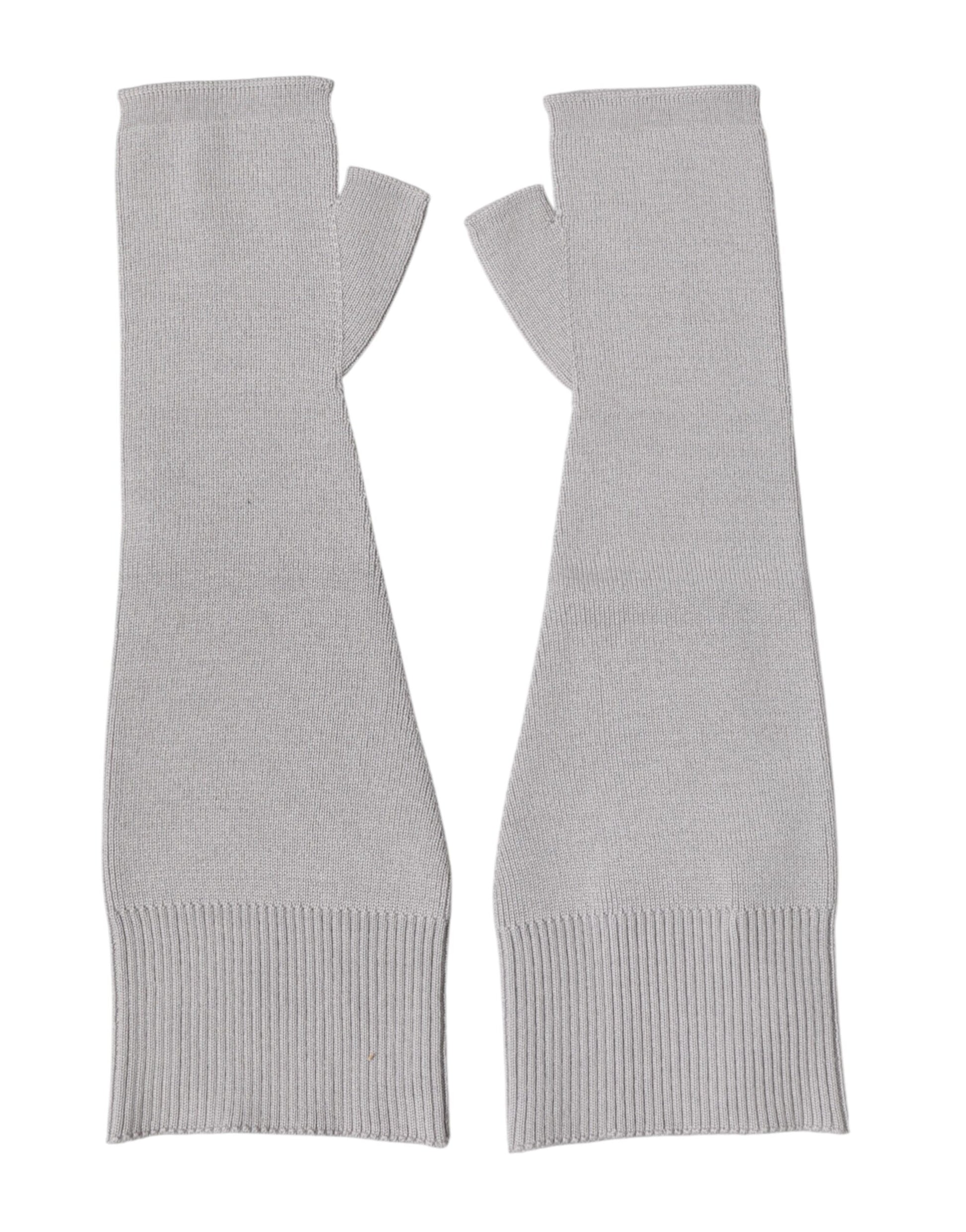 Dolce & Gabbana Gray Virgin Wool Knitted Fingerless Men Gloves Curated Luxury Accessories by Orvyn